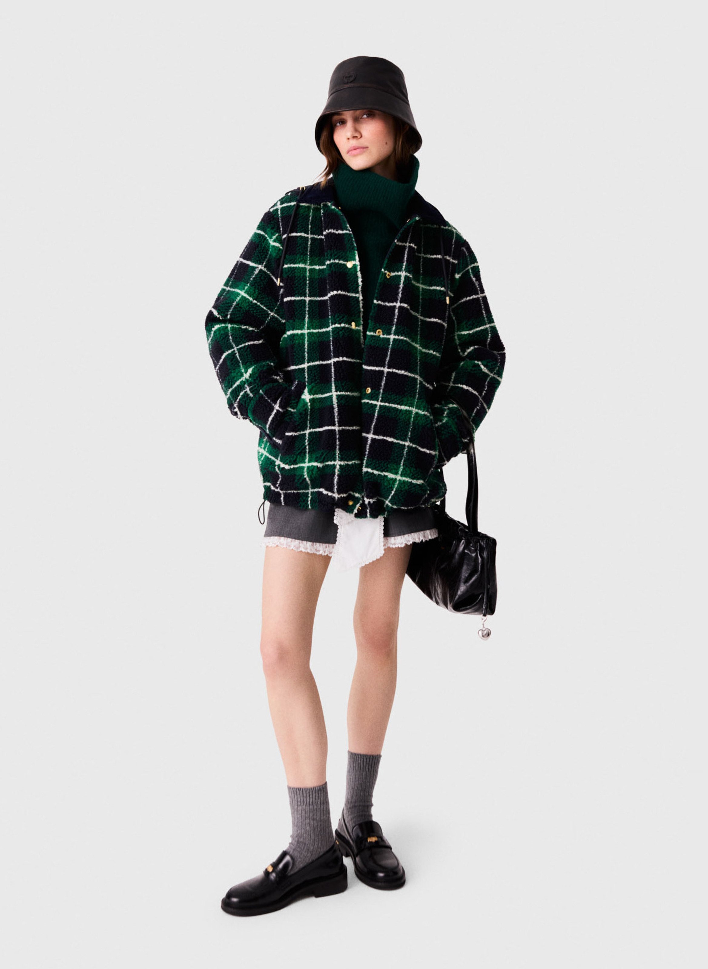 Parka réversible bouclette à carreaux MAJE Bleu
