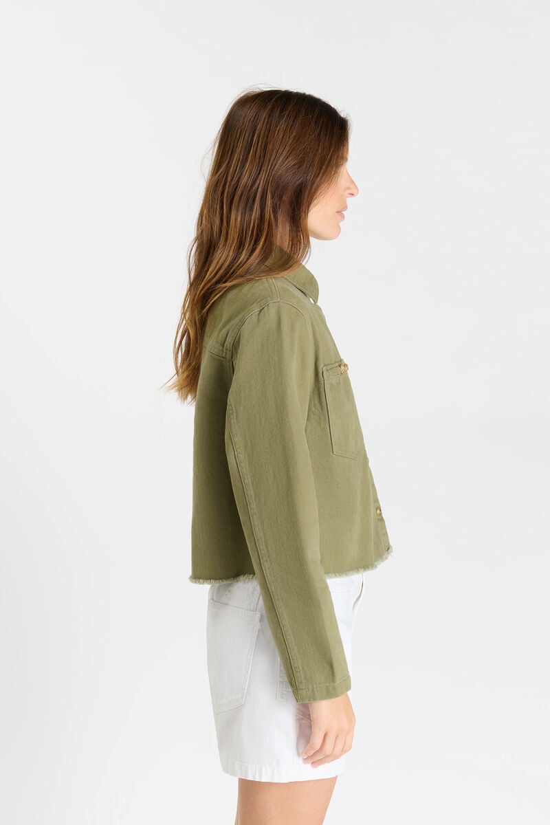 Snap-Front Shirt-Collar Jacket LE TEMPS DES CERISES Khaki