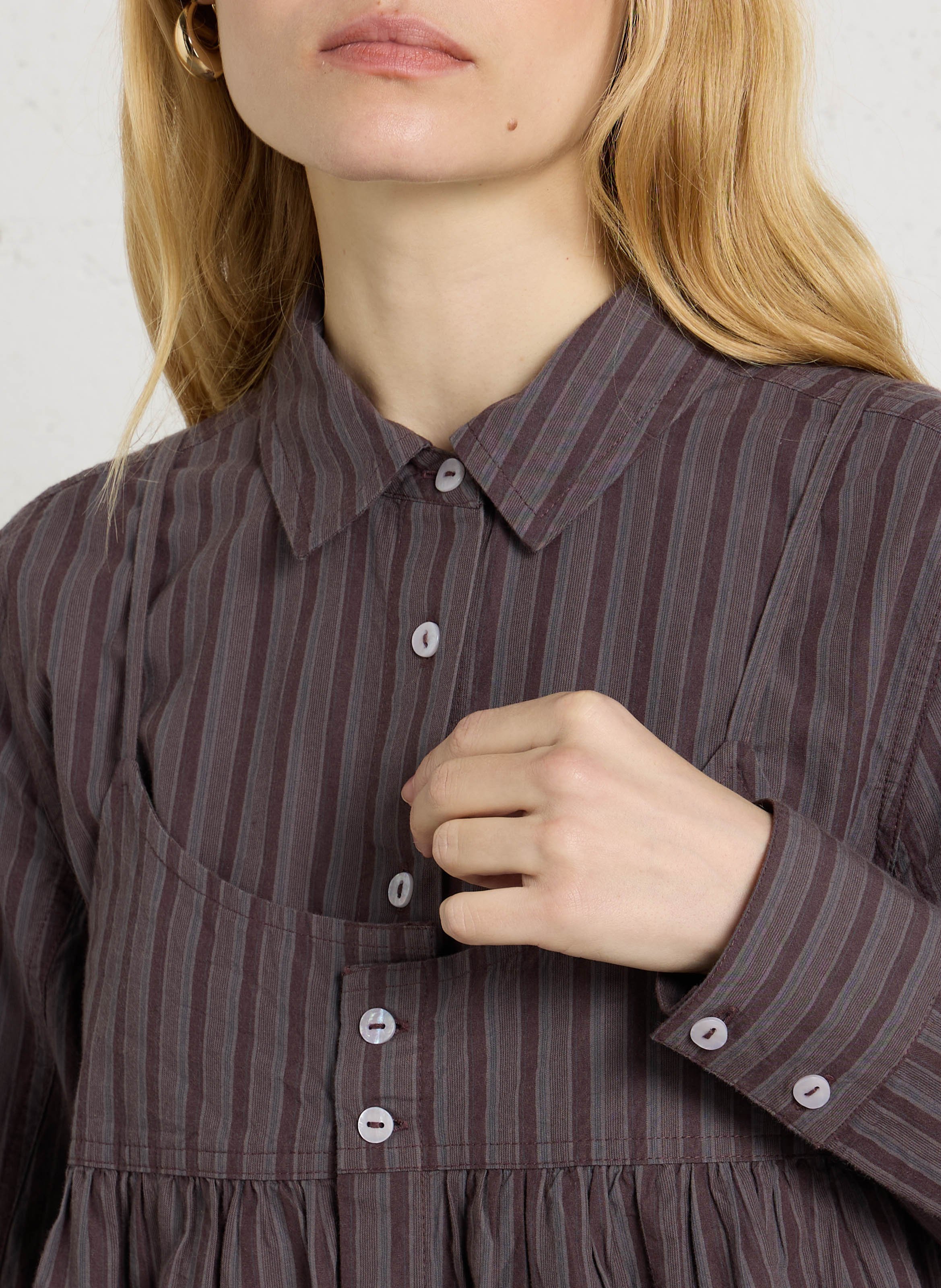 Layered striped cotton shirt DAMSON MADDER Brown