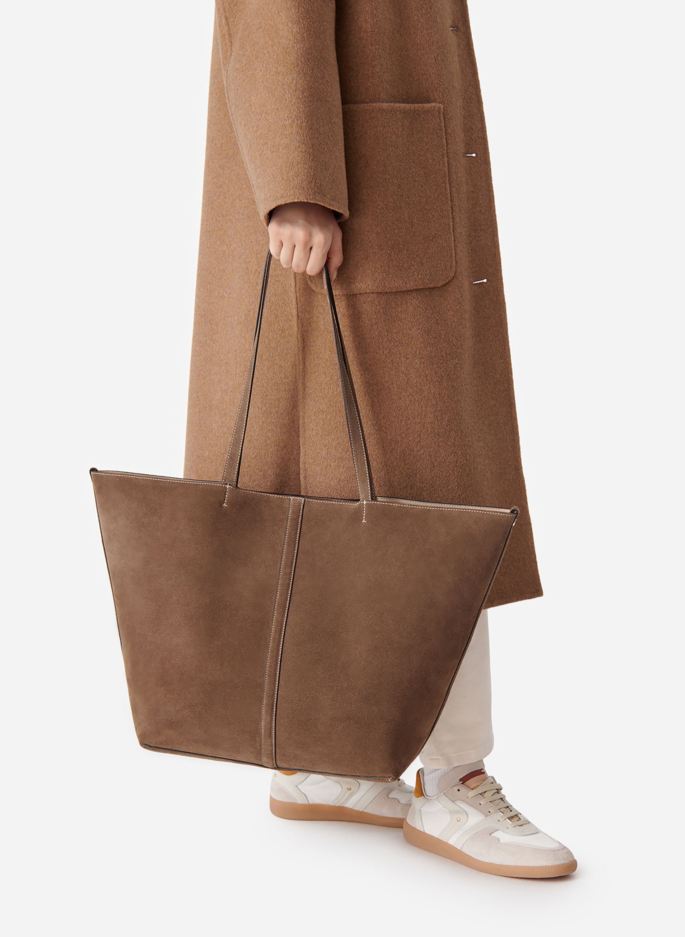 Sac cabas en cuir velours VANESSA BRUNO Gris