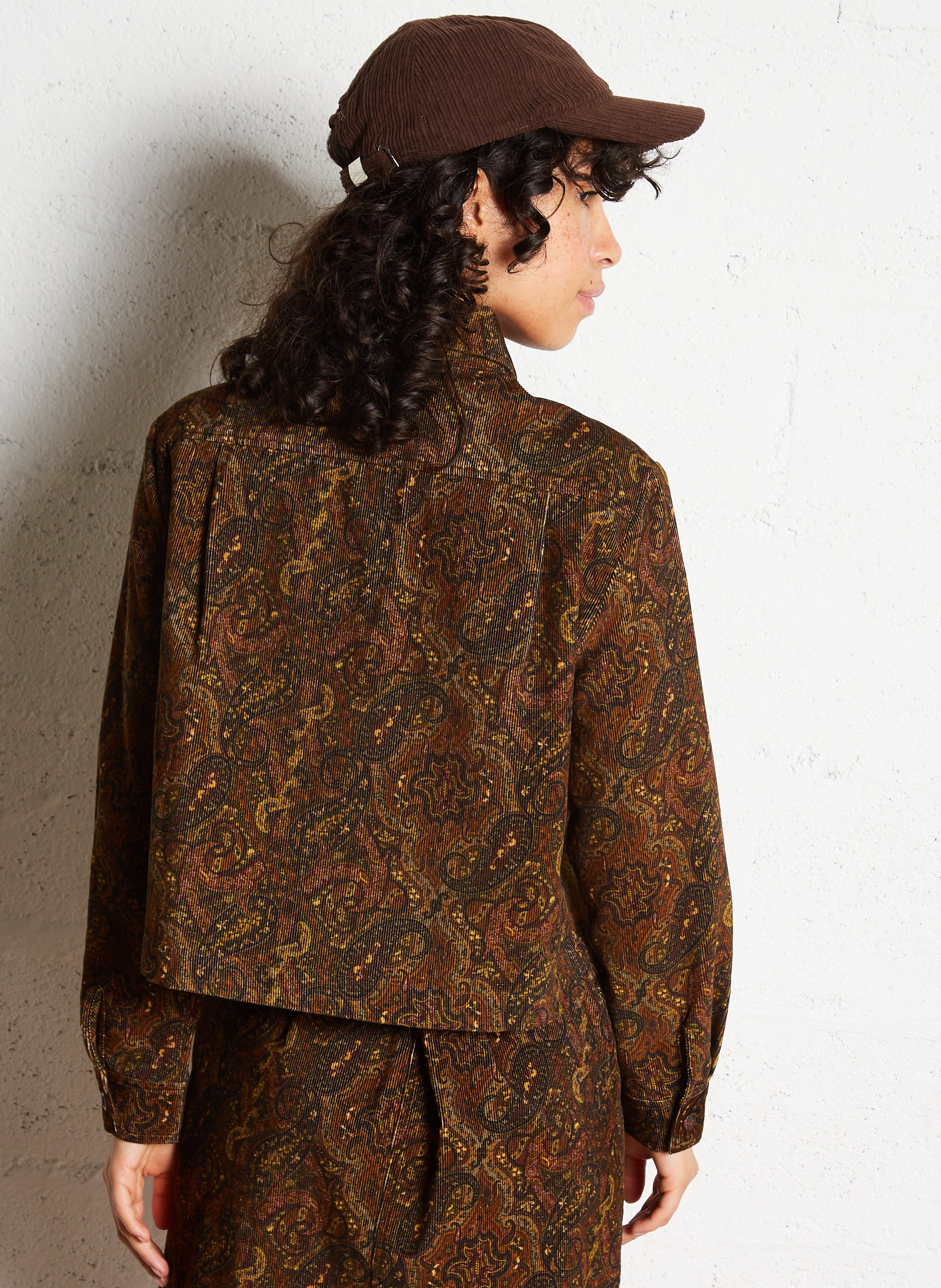 Korte corduroy blouse met print SUZIE WINKLE Bruin