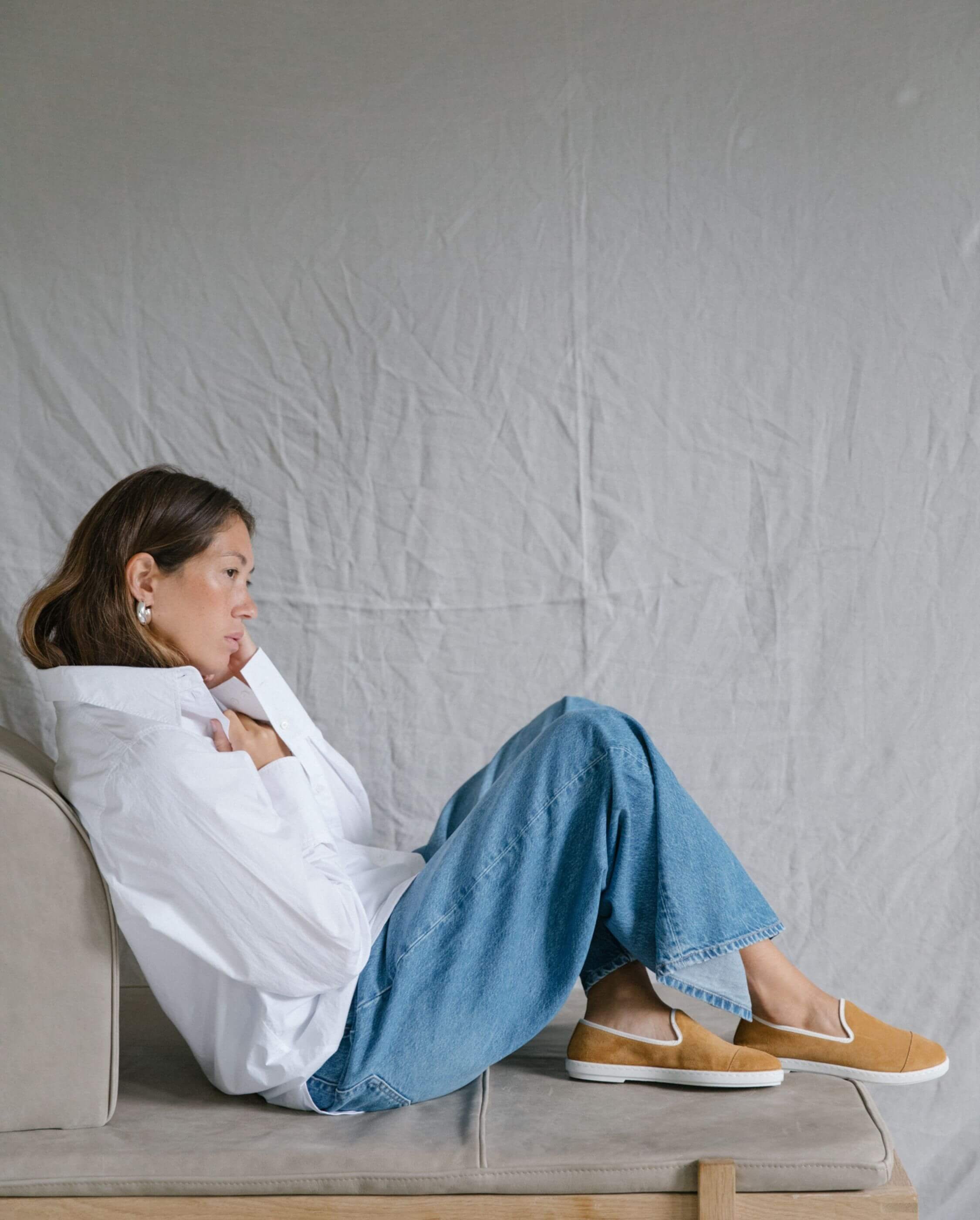 Women's leather slipper, camel ANGARDE Brown