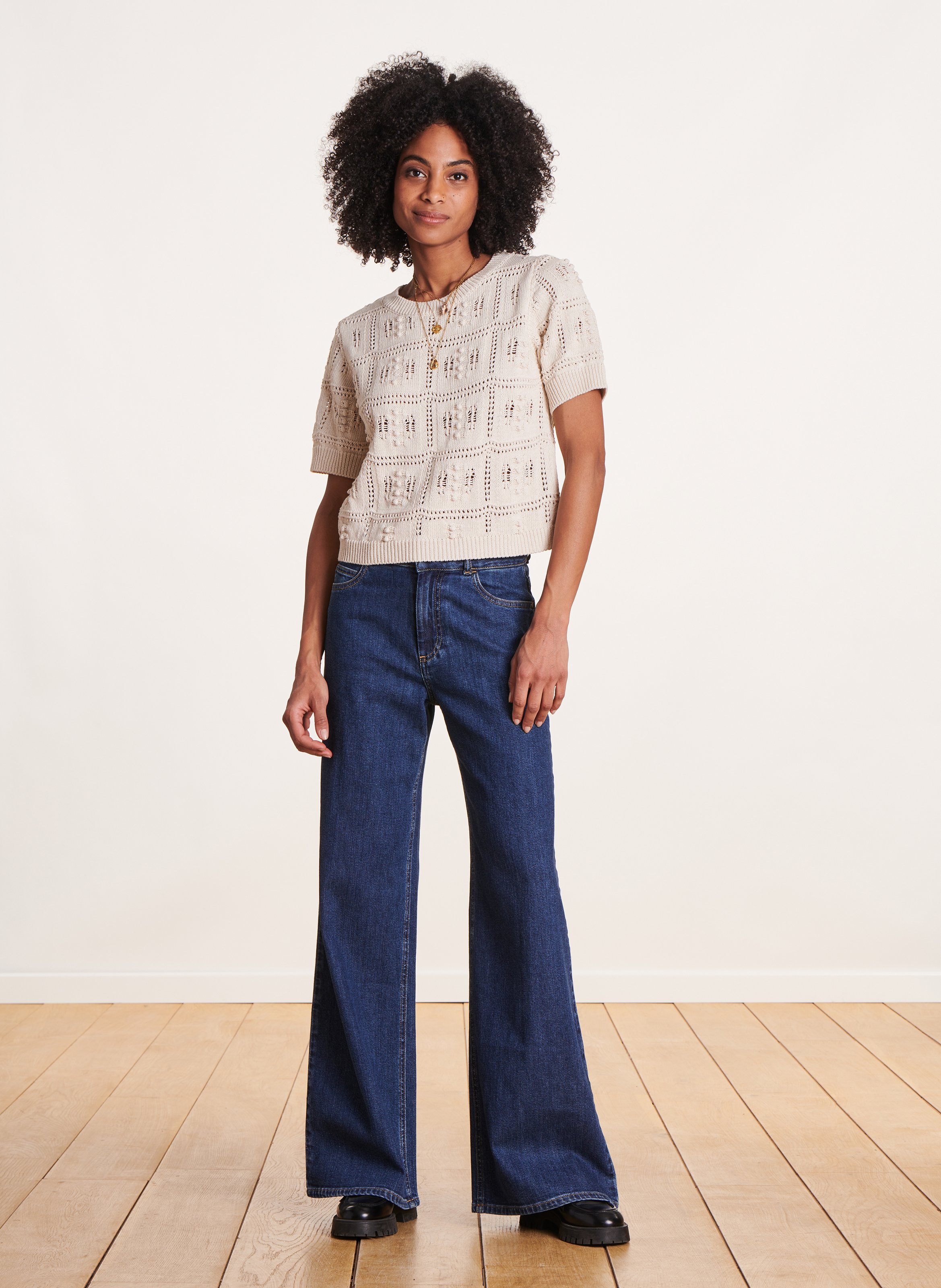 Jean brut large taille haute LA FEE MARABOUTEE Bleu