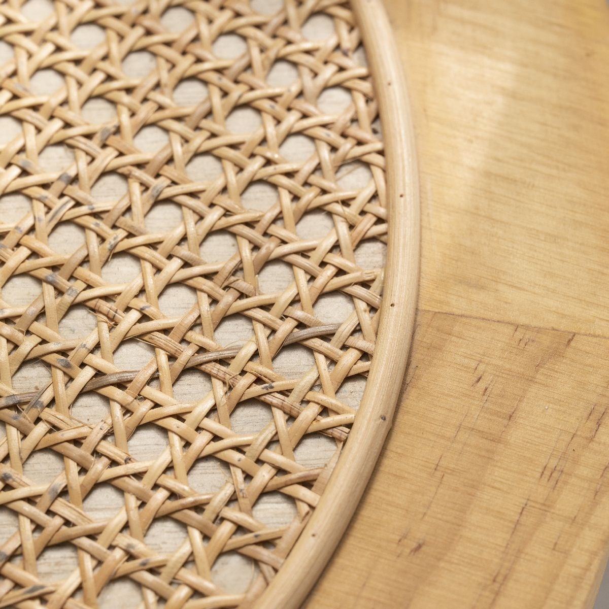 Wooden cane end table FACTORY Beige