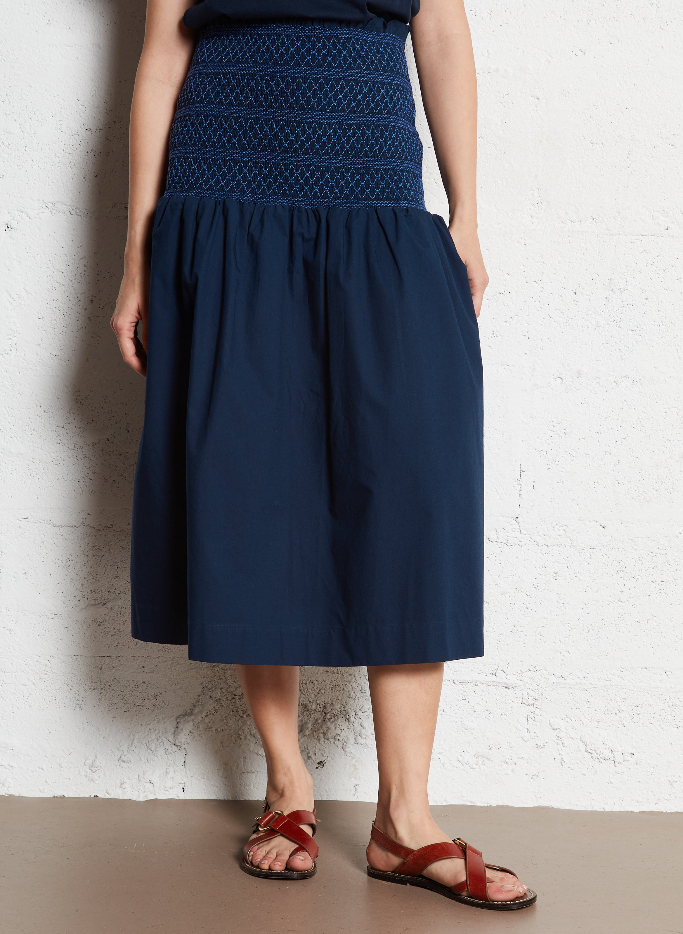 Jupe midi en coton THE TINY BIG SISTER Bleu