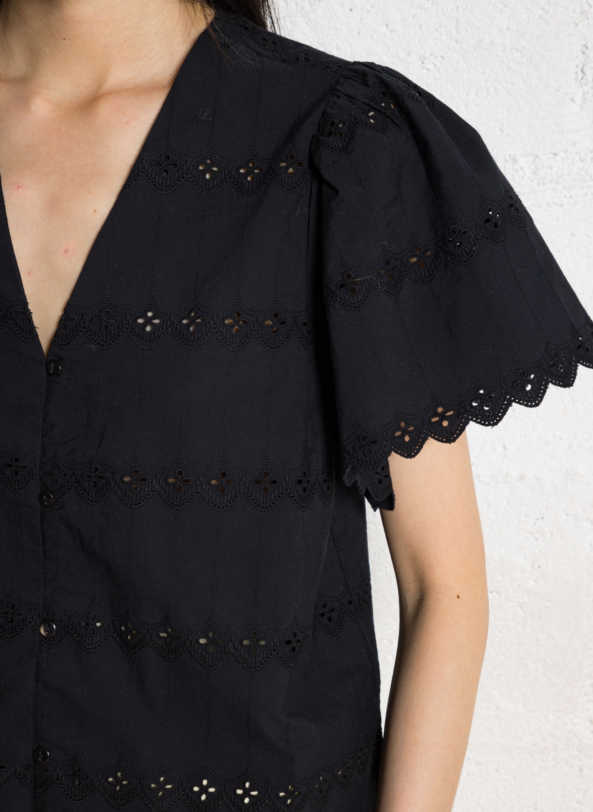 Straight shirt in embroidered organic cotton VILA Black