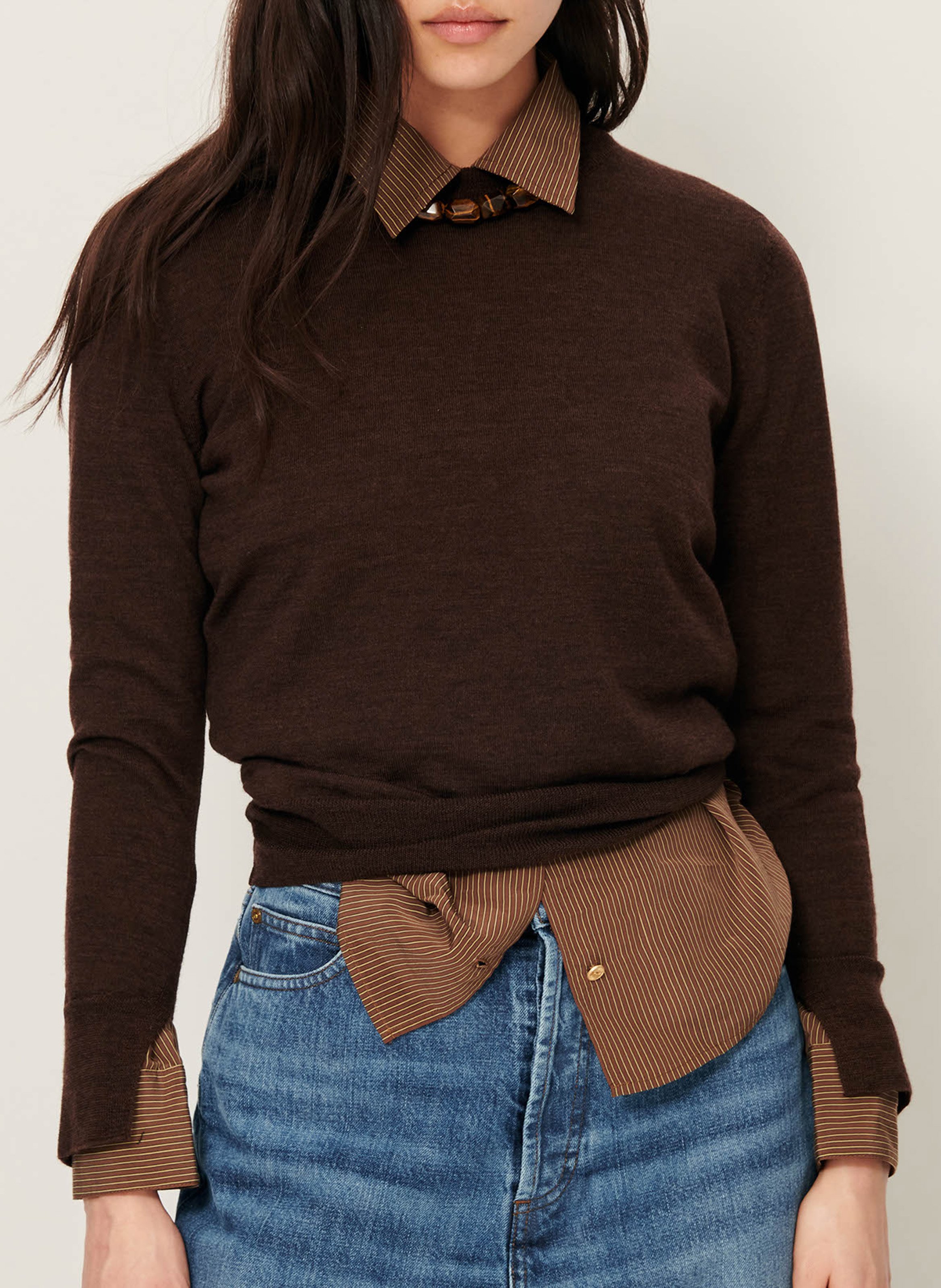 Pull col rond en laine SESSUN Marron