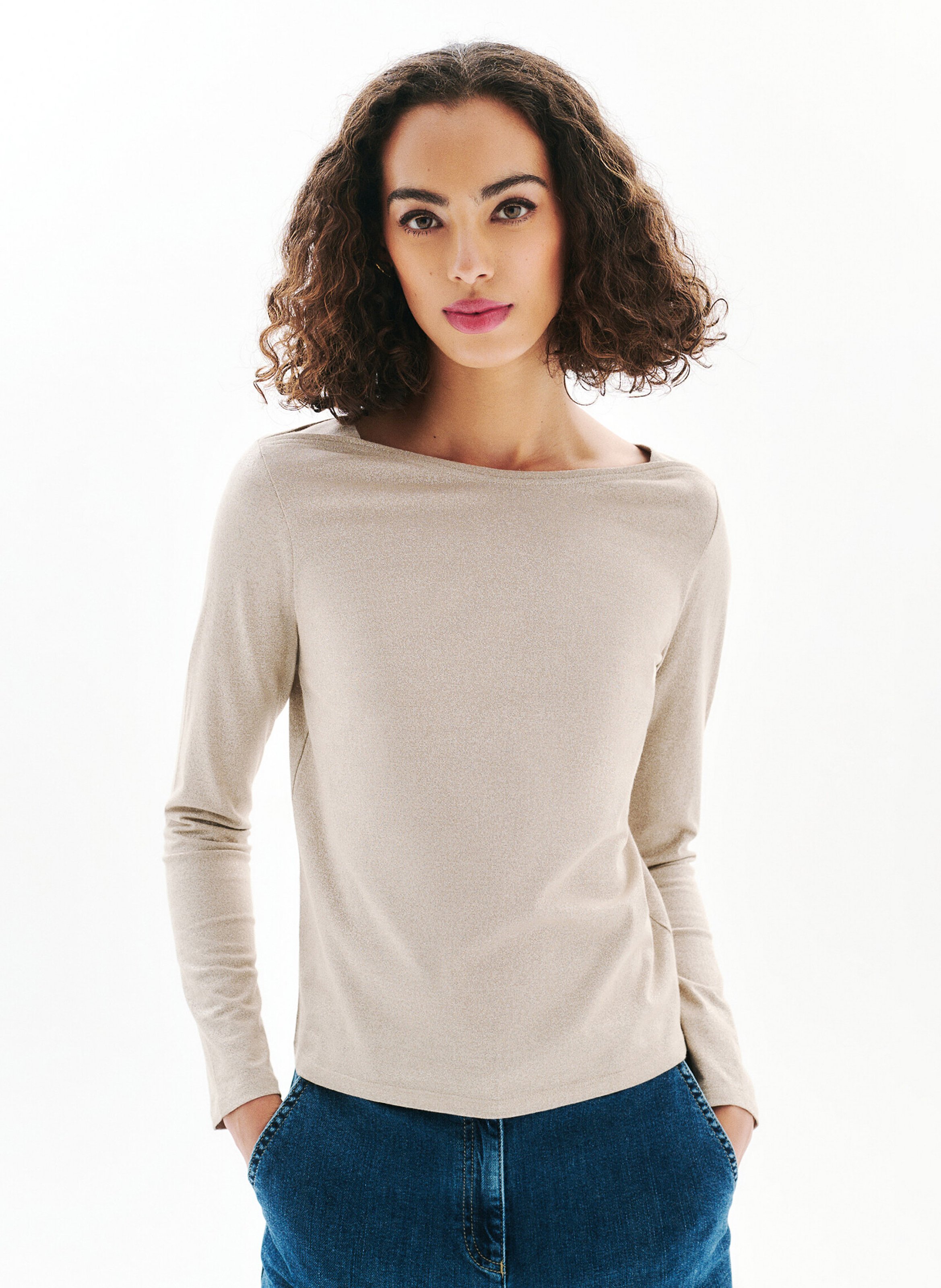 Boat-neck cotton-blend T-shirt CAROLL