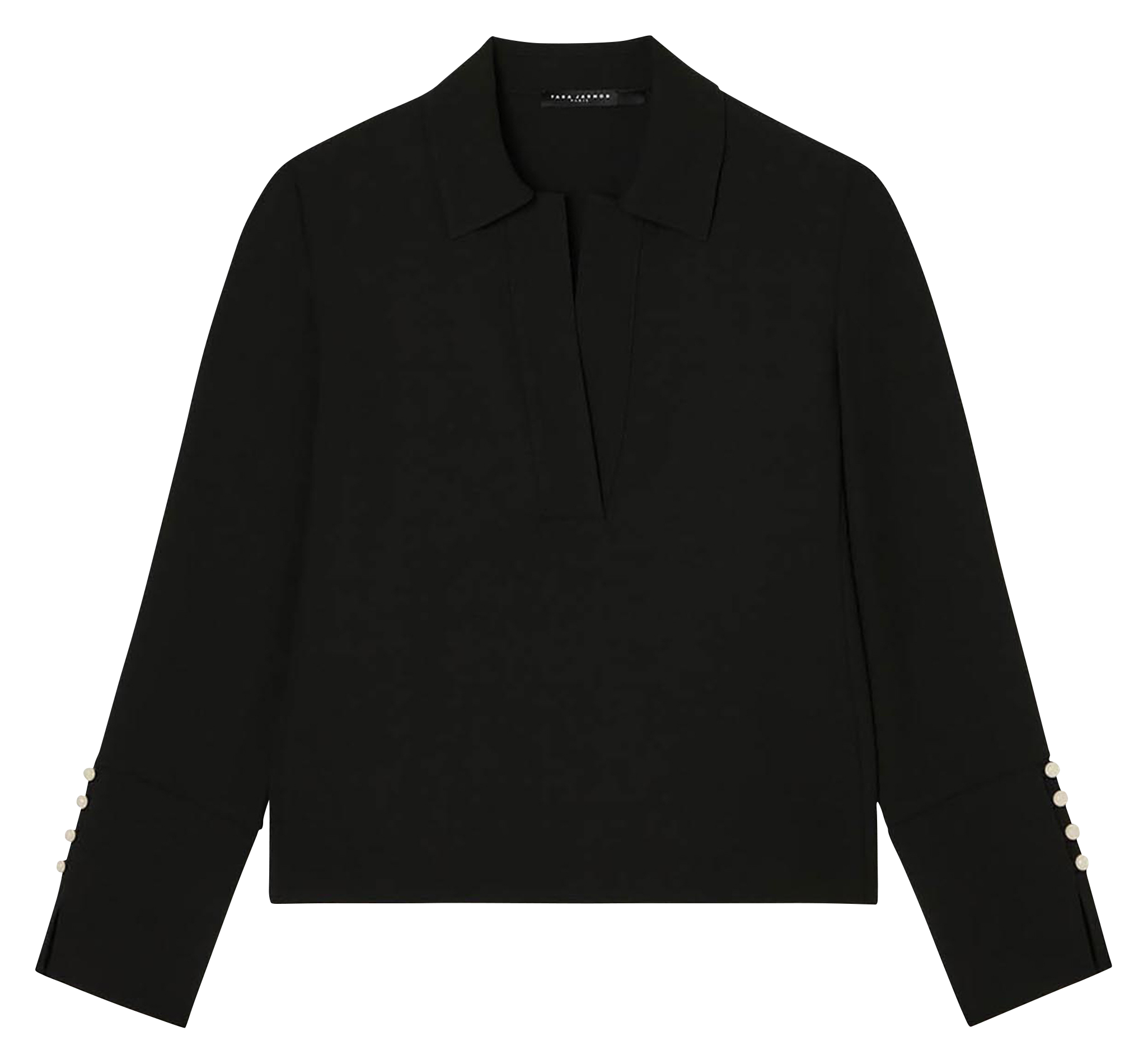 Top a collo polo a maniche lunghe unito TARA JARMON Nero