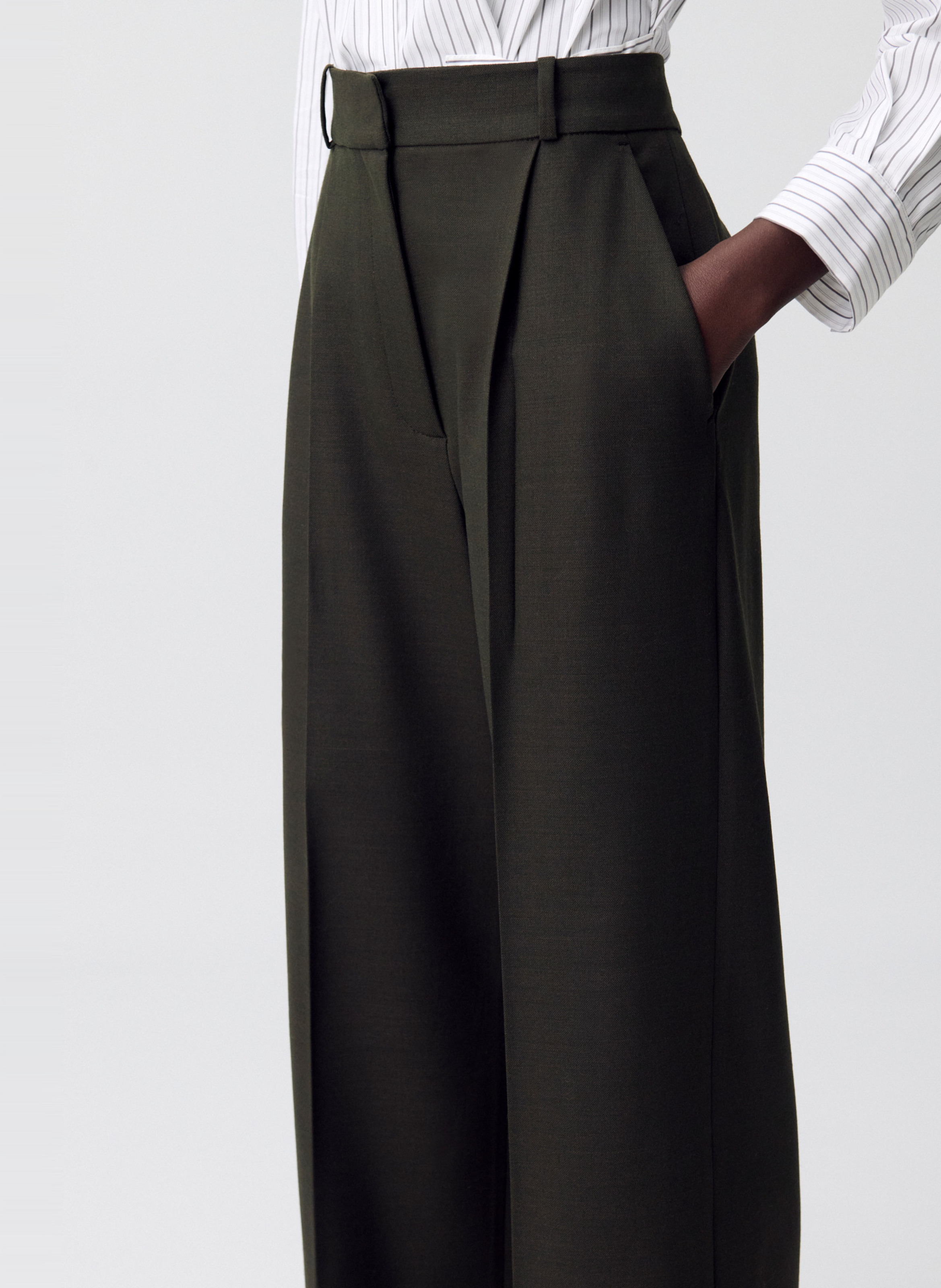 Pantalon évasé taille haute en laine mélangée CLAUDIE PIERLOT Kaki