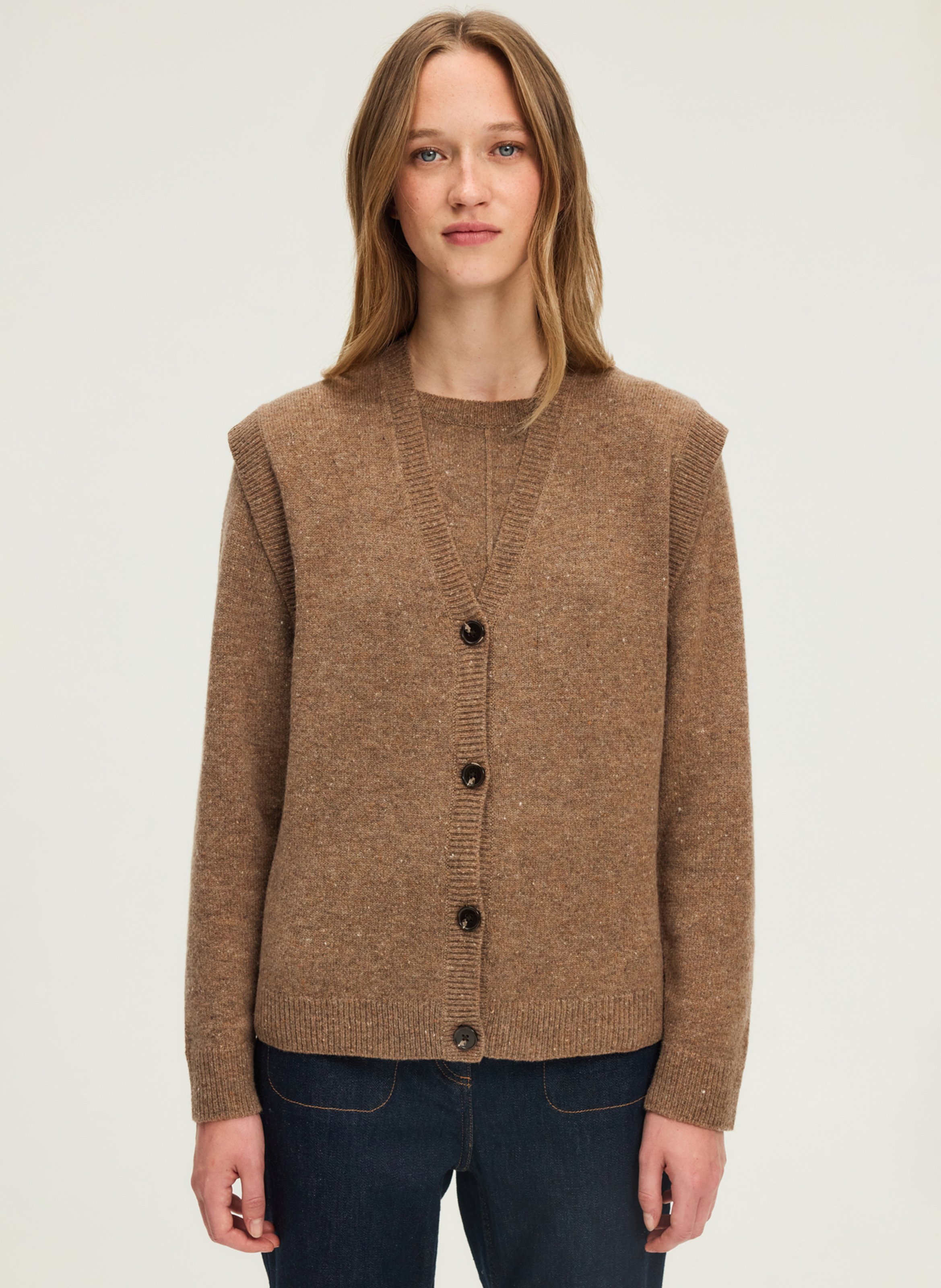 Mouwloos, wollen vest met V-hals PABLO Bruin