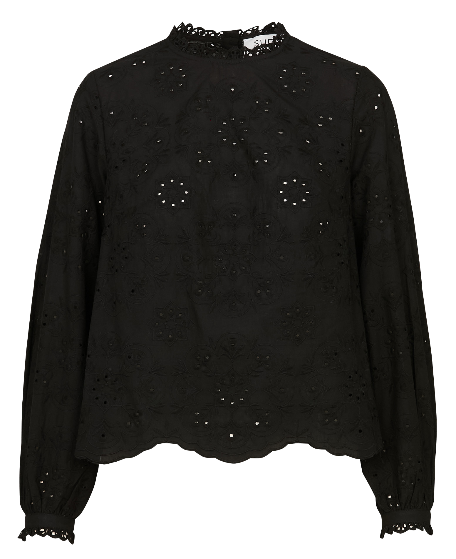 Blouse oversize col rond en coton brodé SUD EXPRESS Noir