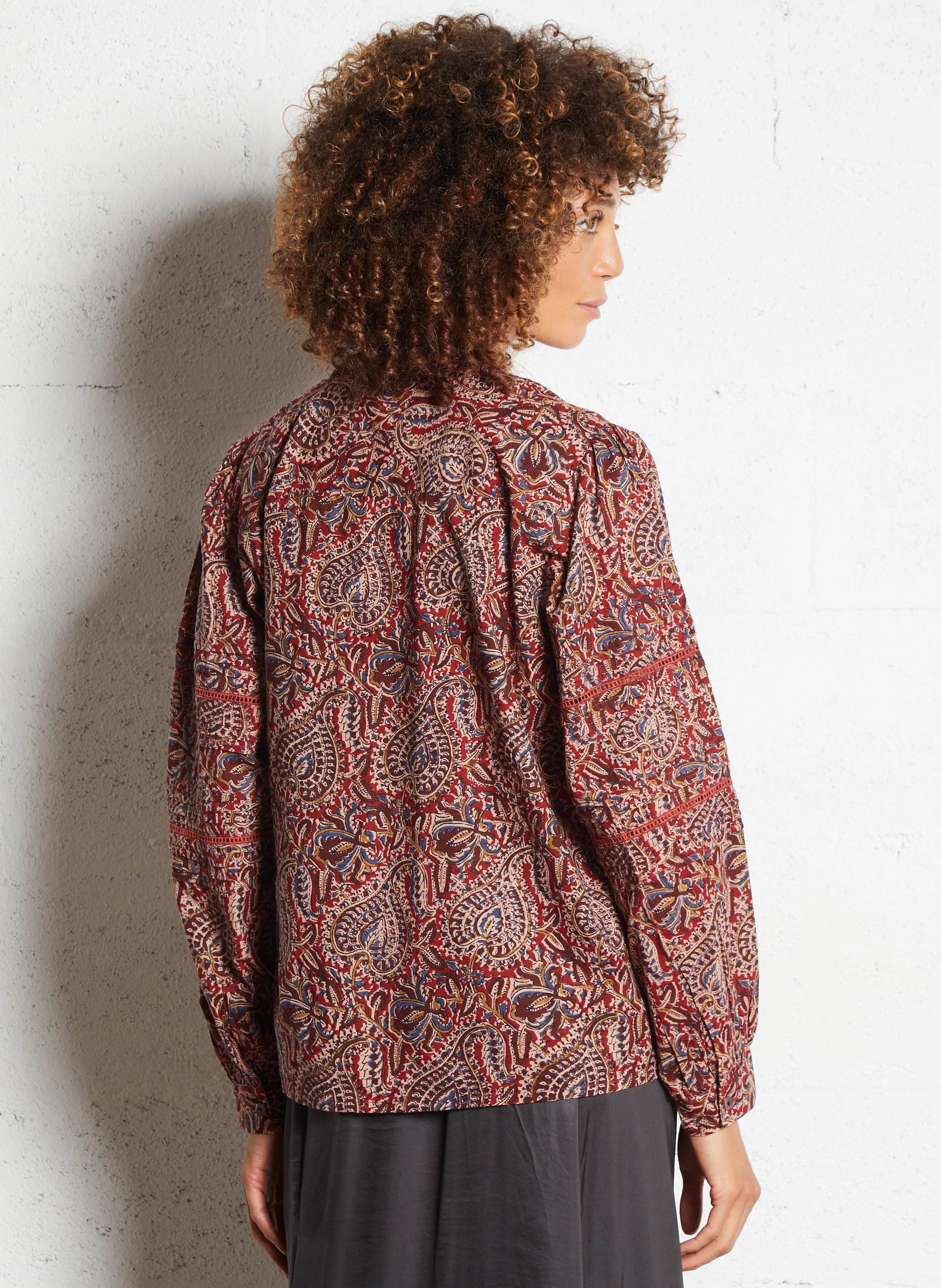 Round-neck printed cotton blouse MAISON HOTEL Red