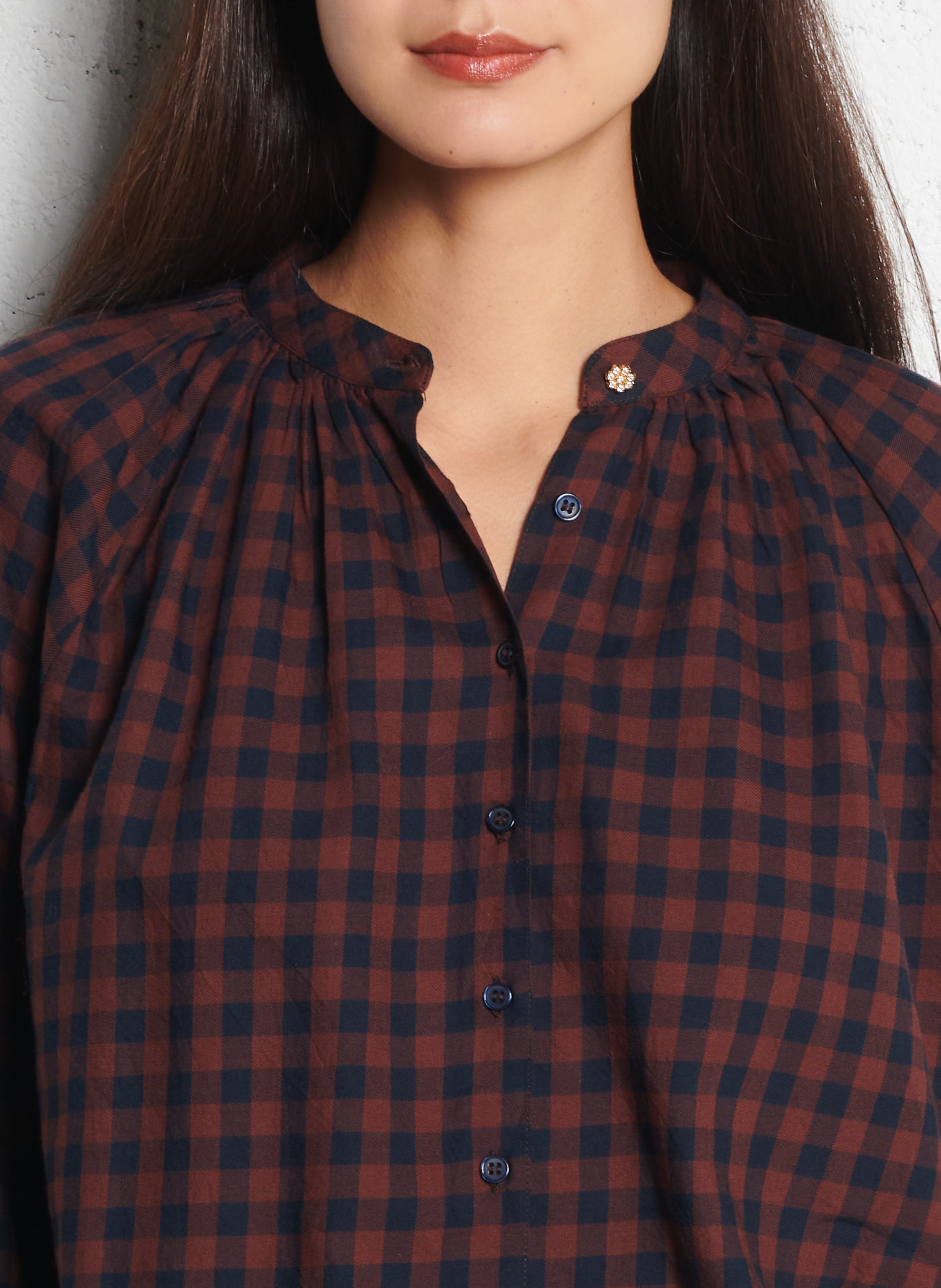 Checked shirt with mandarin collar PETITE MENDIGOTE Brown