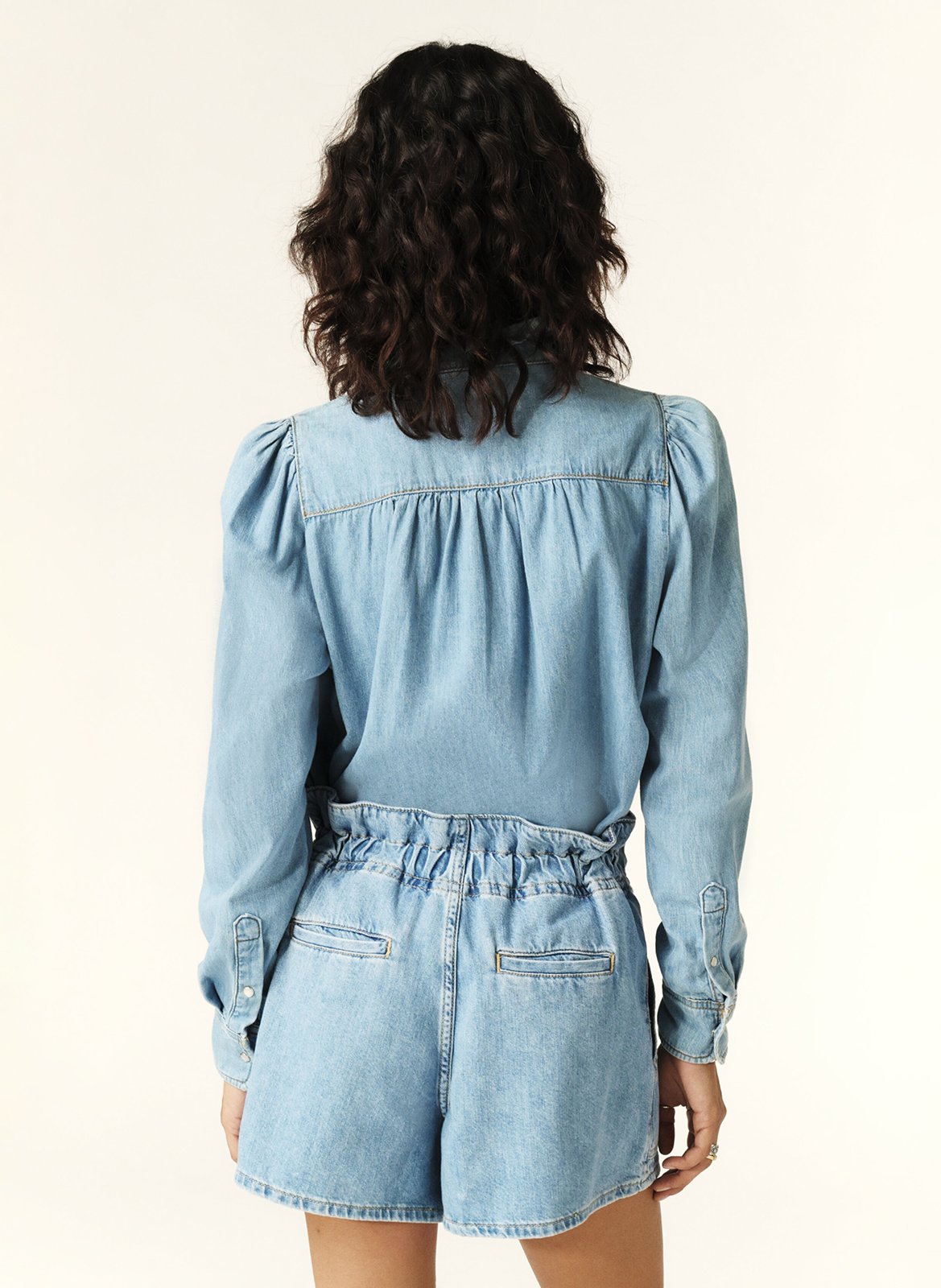 Short large taille haute en coton BA&SH Bleu