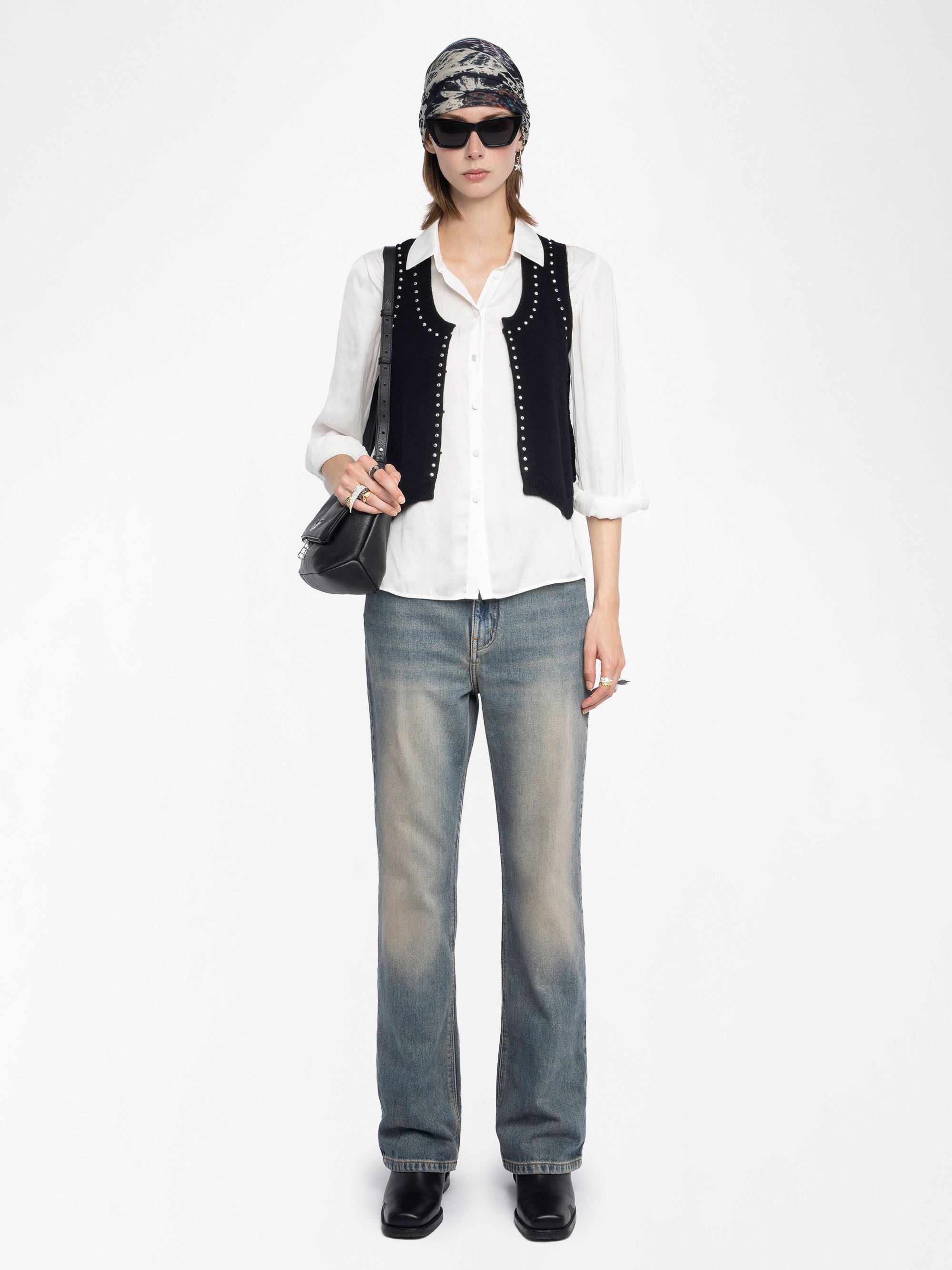 Kragenlose Strickjacke aus Woll-Mix ZADIG&VOLTAIRE Schwarz