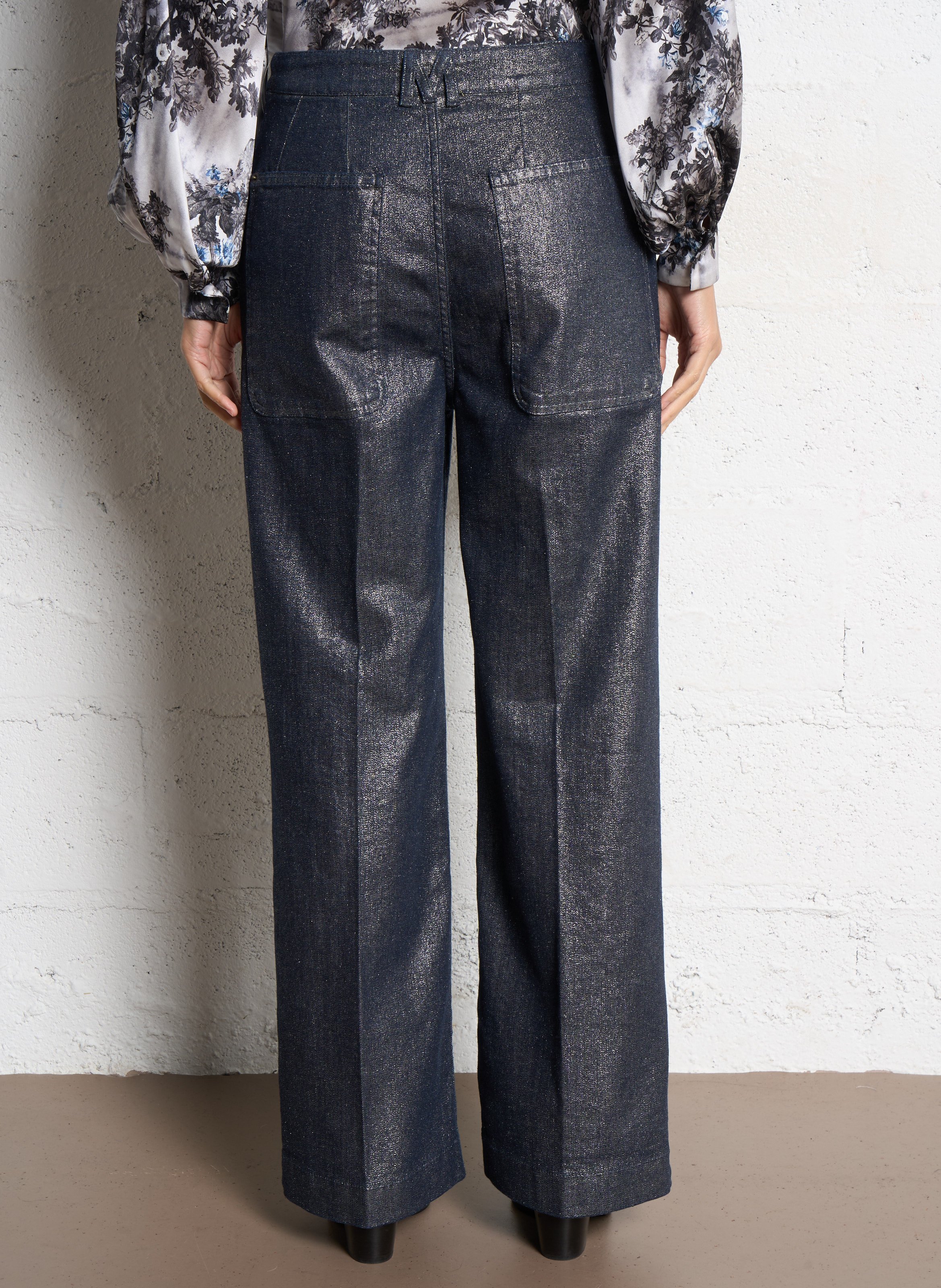 Pantalon droit à paillettes MOMONI Argent