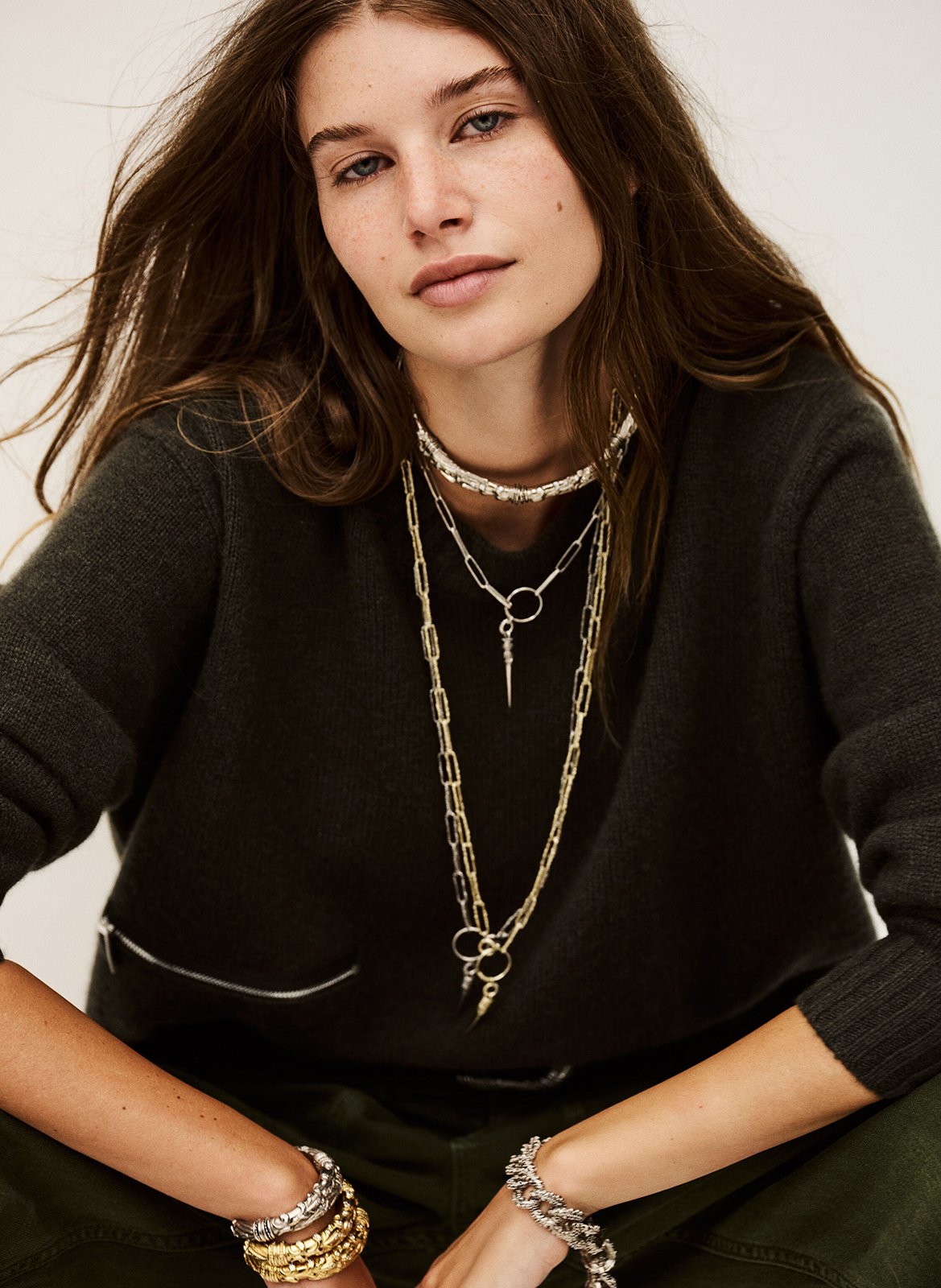 Oversized round neck cashmere sweater BA&SH Khaki