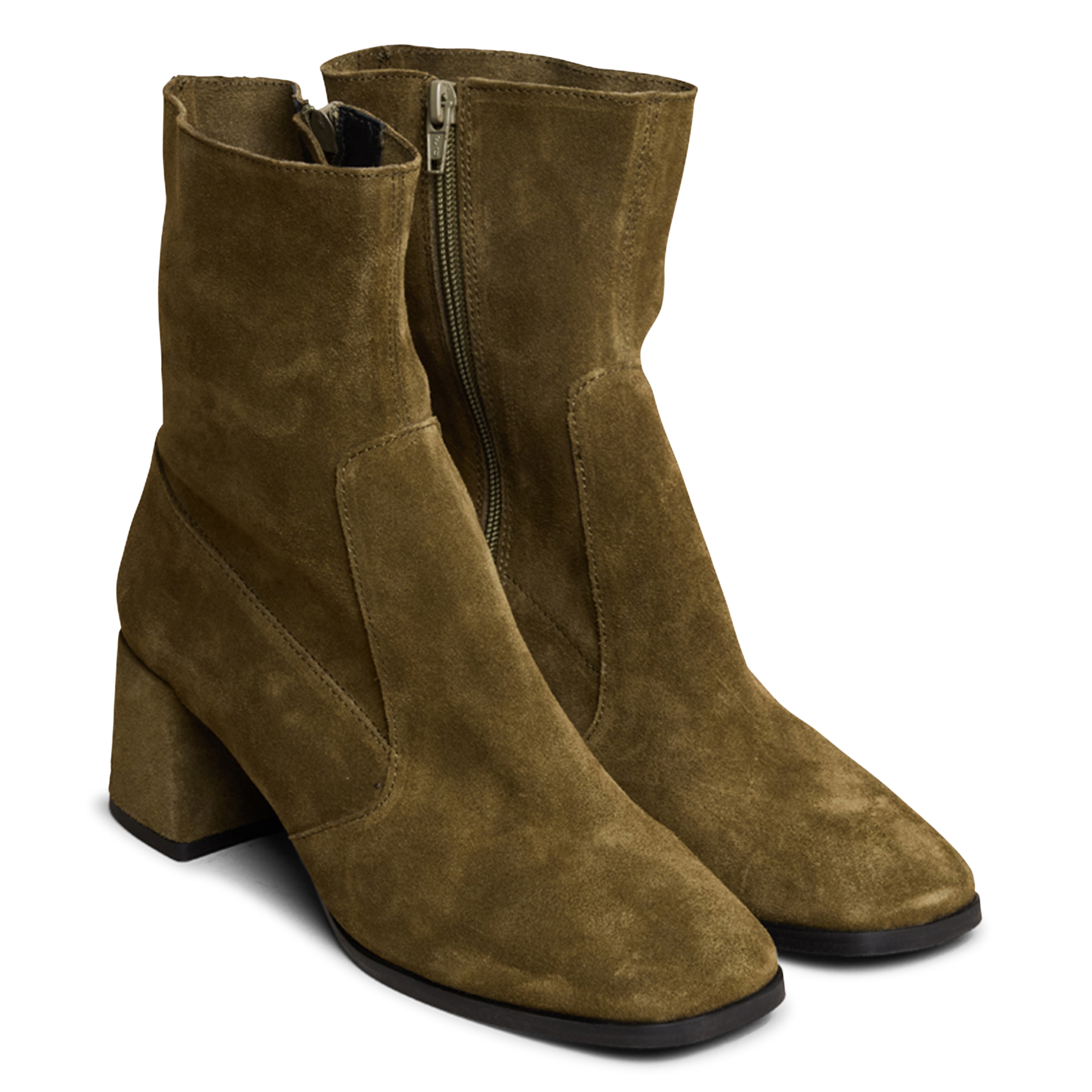 Heeled suede leather mid-calf boots JONAK Khaki
