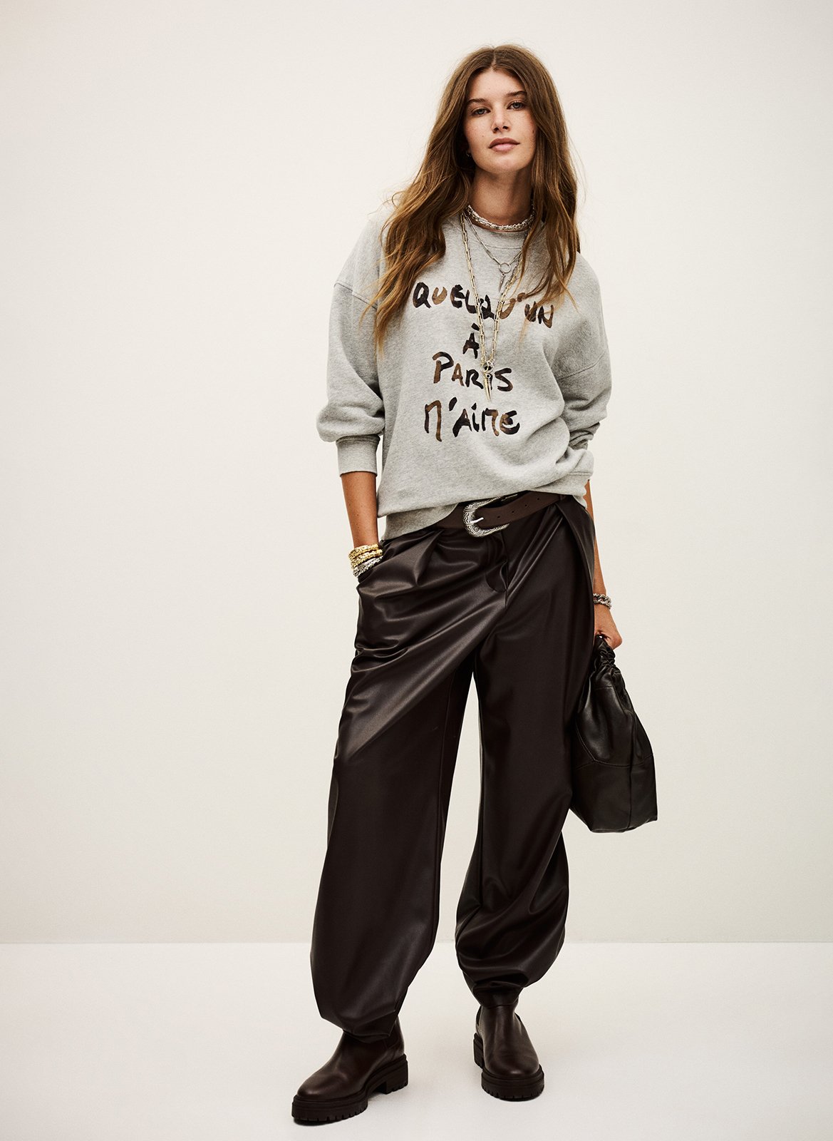 Sweat col rond en coton mélangé BA&SH Noir