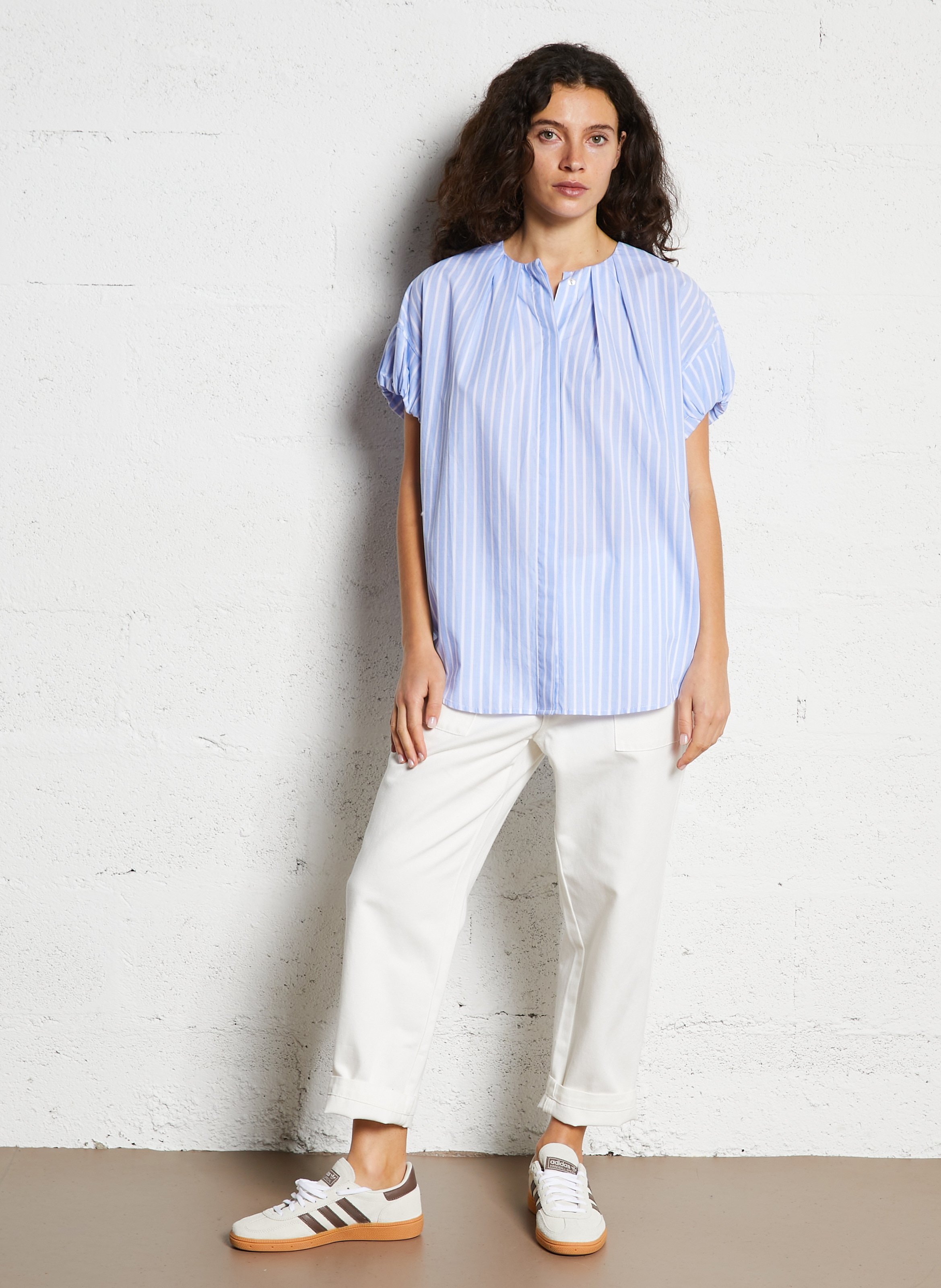 Loose-fit cotton shirt with round neck JC SOPHIE Blue