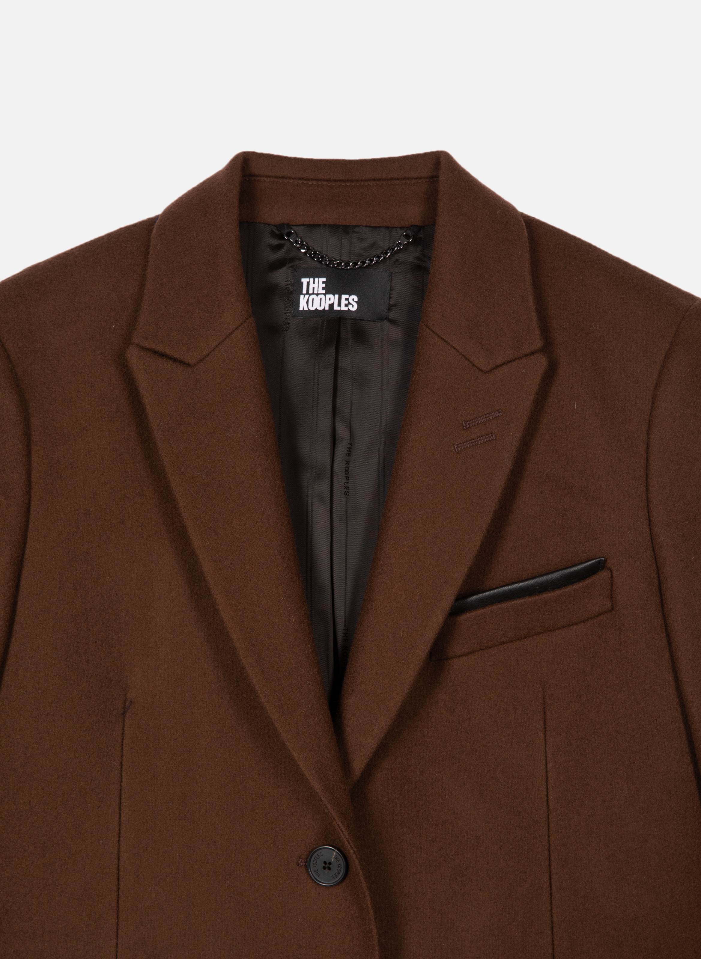 Long coat with leather details THE KOOPLES Brown