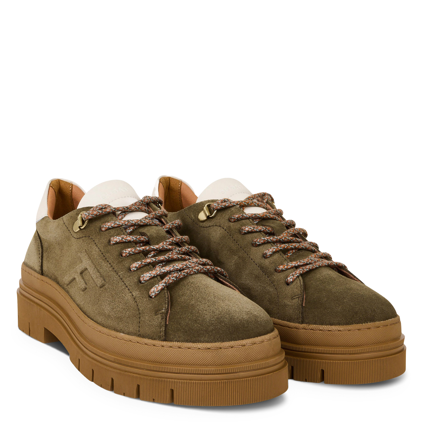 Sneaker aus Leder-Mix mit Keilabsatz FAGUO Khaki