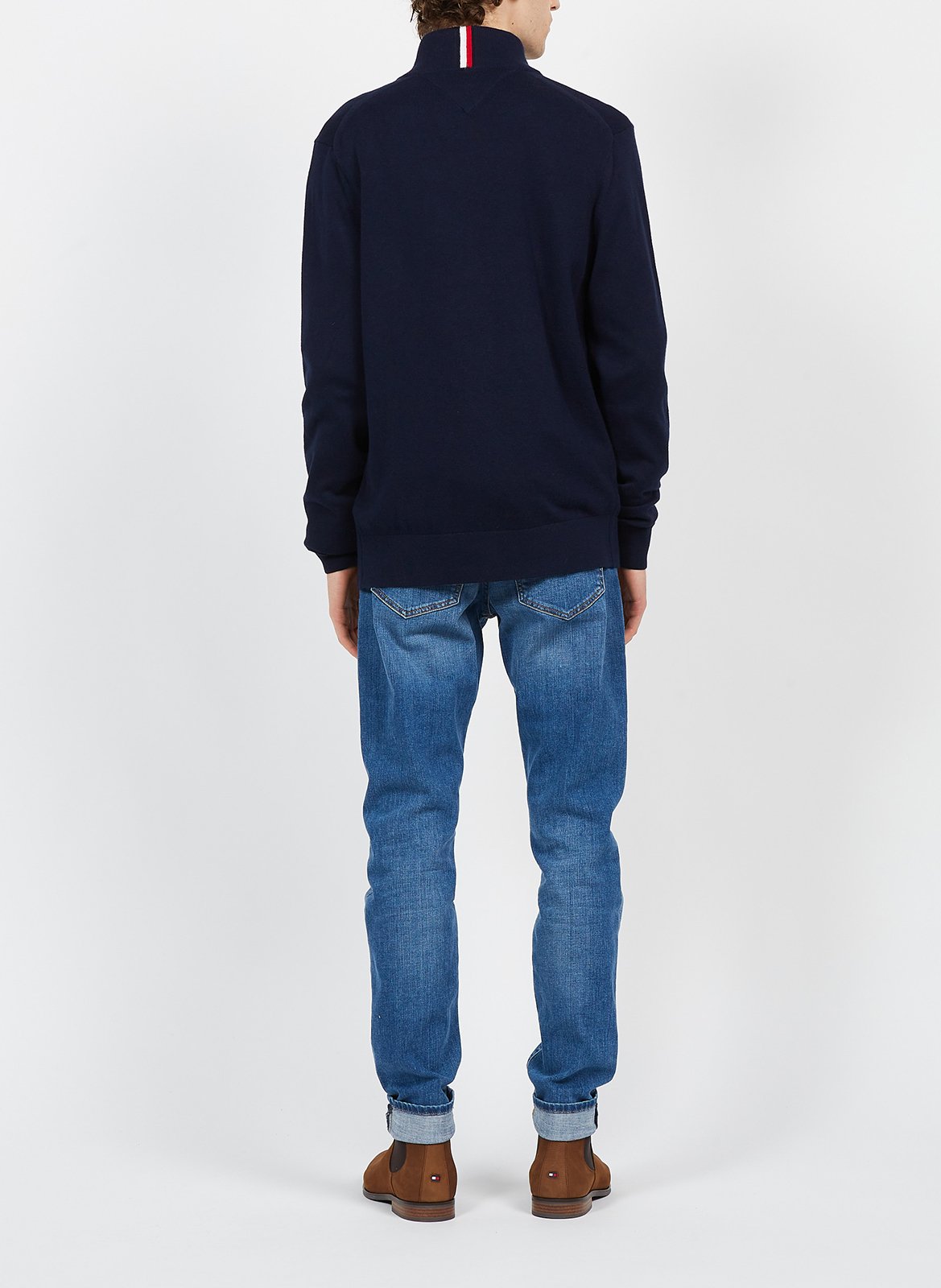 Regular-fit organic cotton and cashmere cardigan with high neck Blue