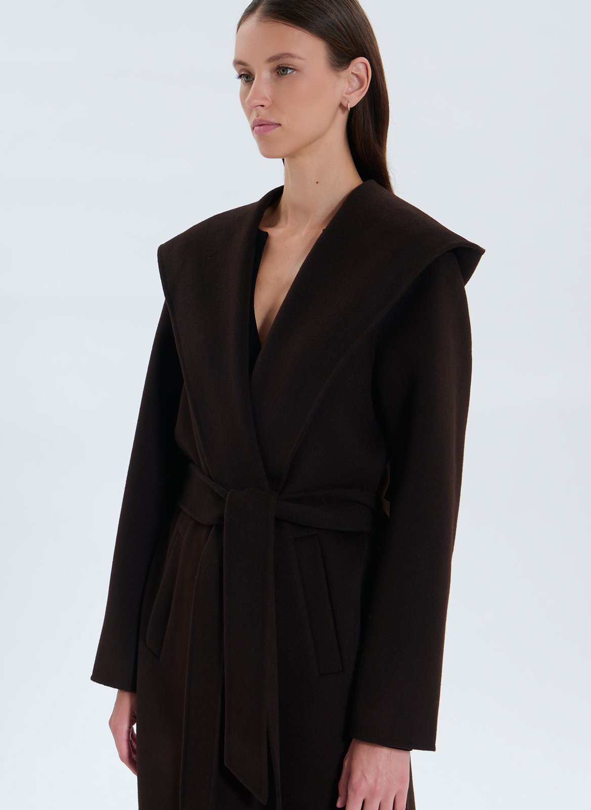 Long wool-blend coat with hood ZAPA Brown