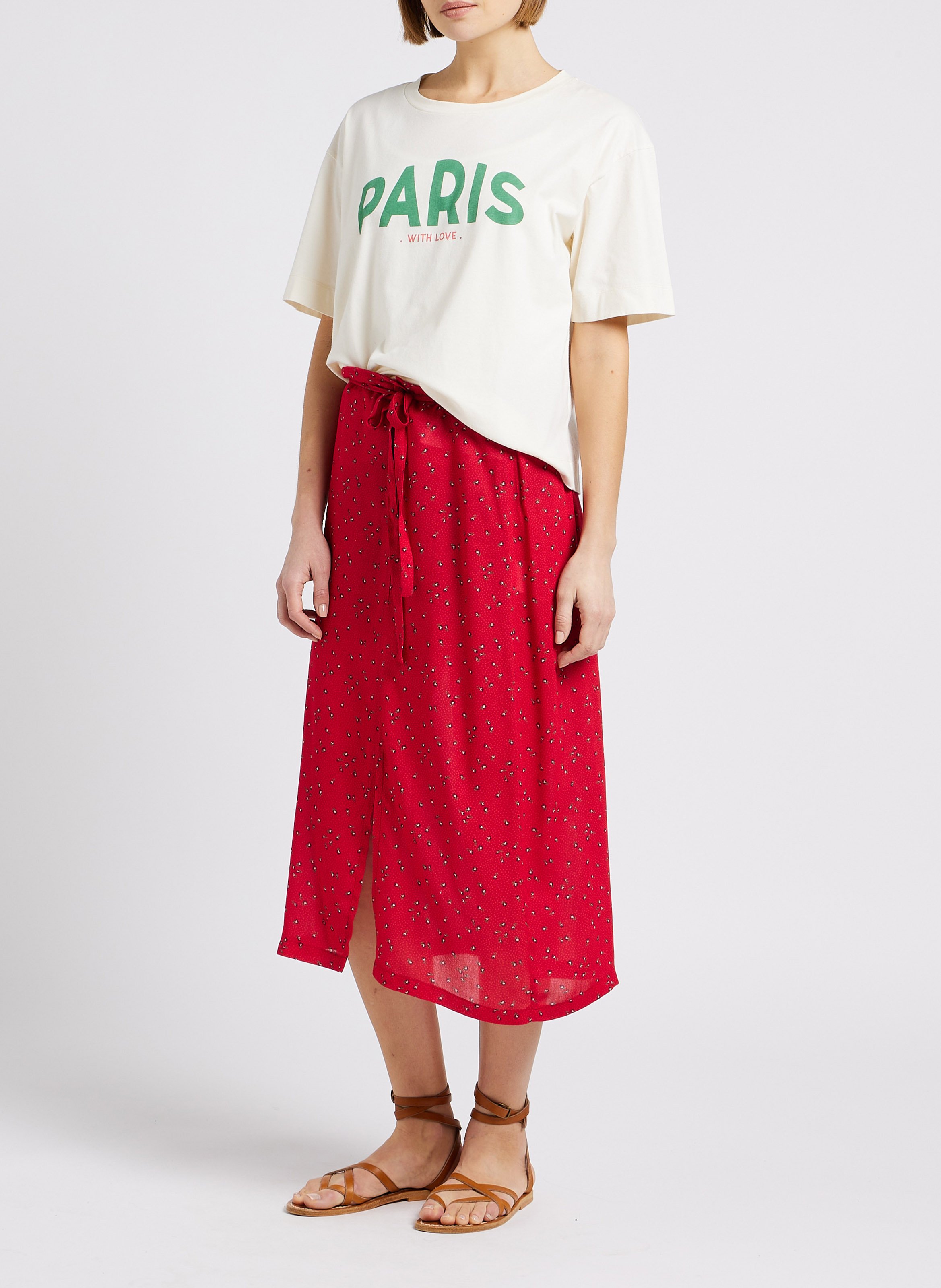 Falda midi recta de flores EMILE ET IDA Rojo