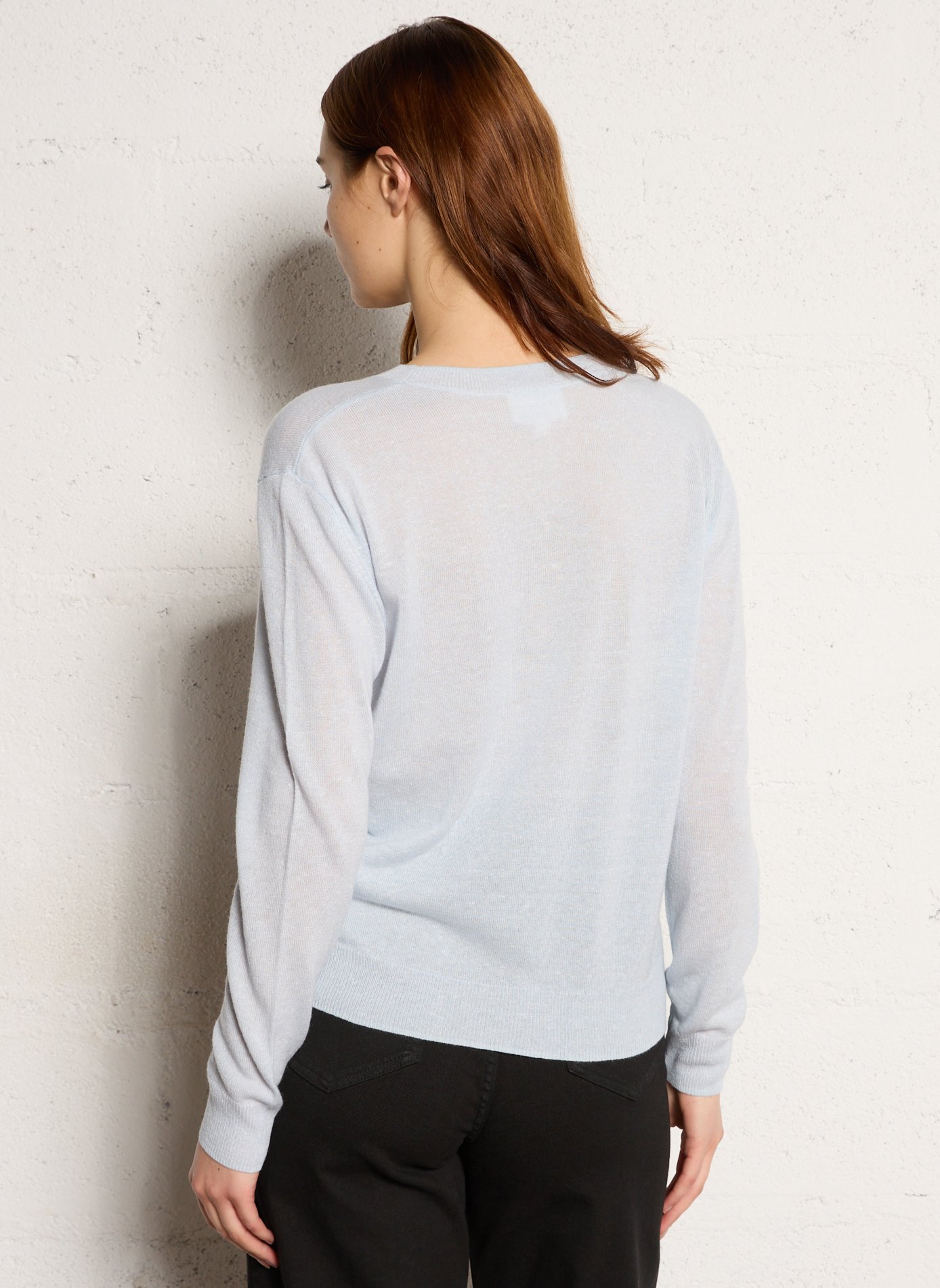 Pull droit uni en cachemire et lin MAISON 123 Bleu