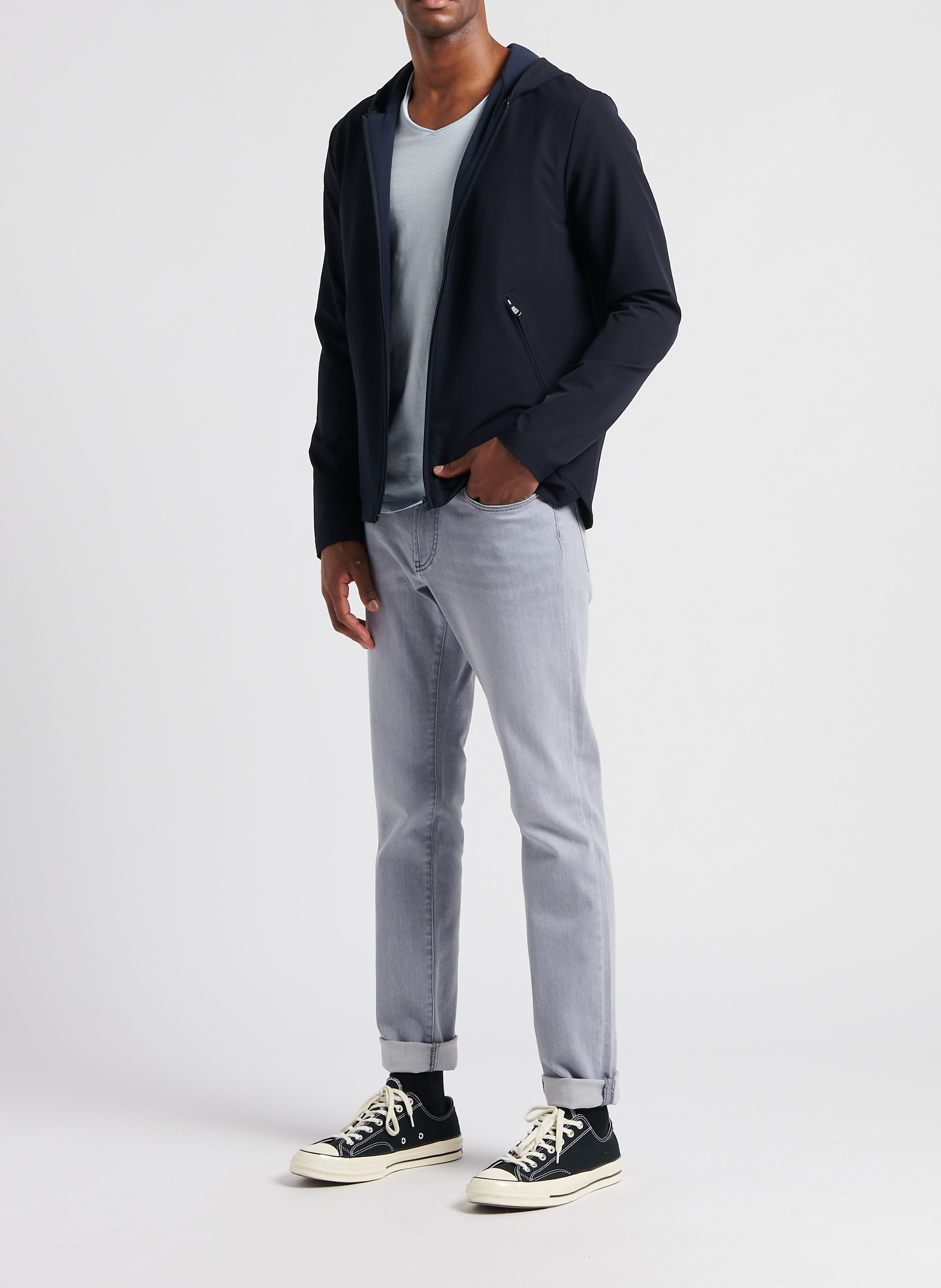 Tee-shirt col V en coton bio flammé IKKS Bleu