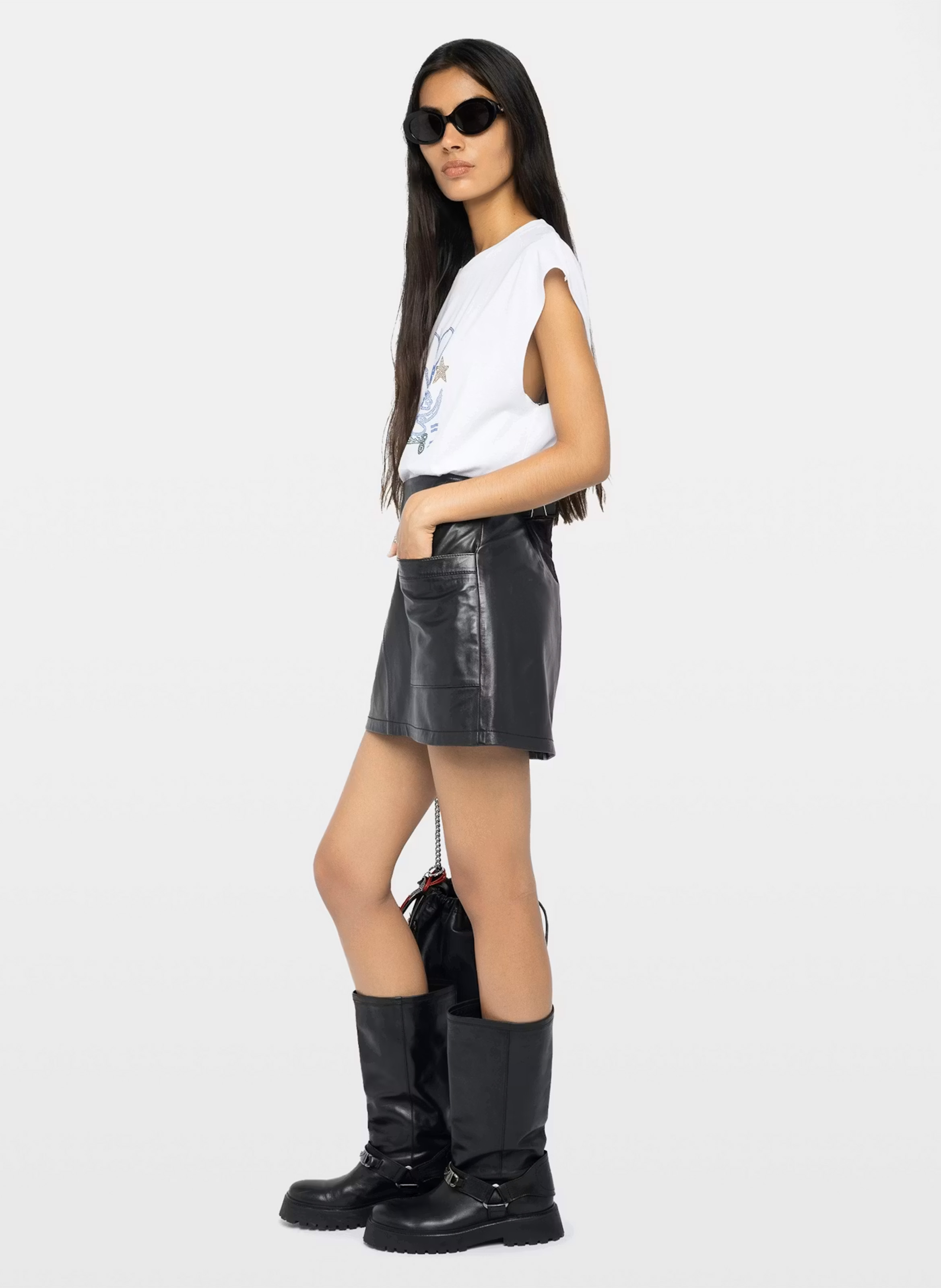 Tee-shirt sans manches avec strass devant ZADIG&VOLTAIRE Blanc