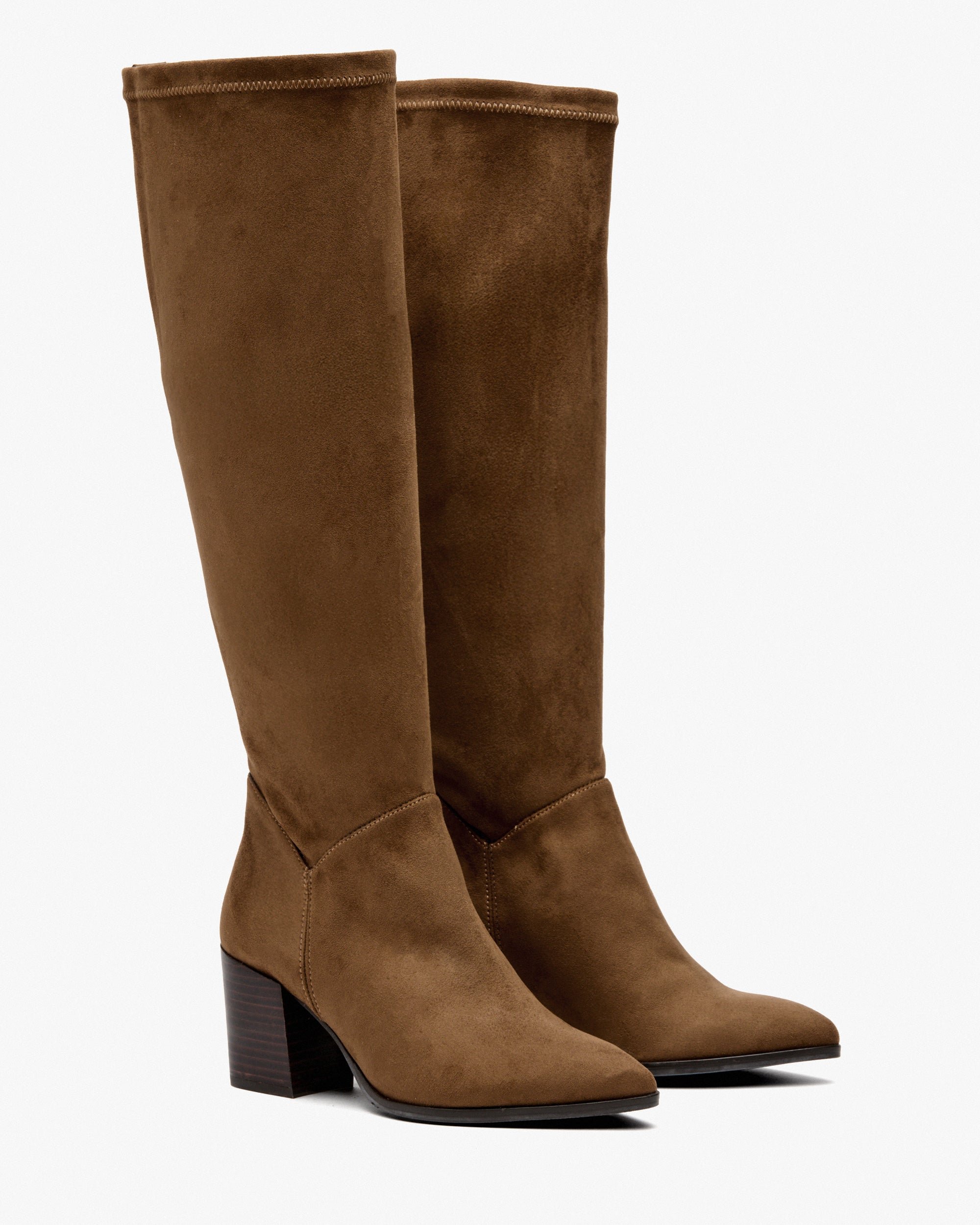 Brown stretch fabric faux suede boots. PEDRO MIRALLES Brown