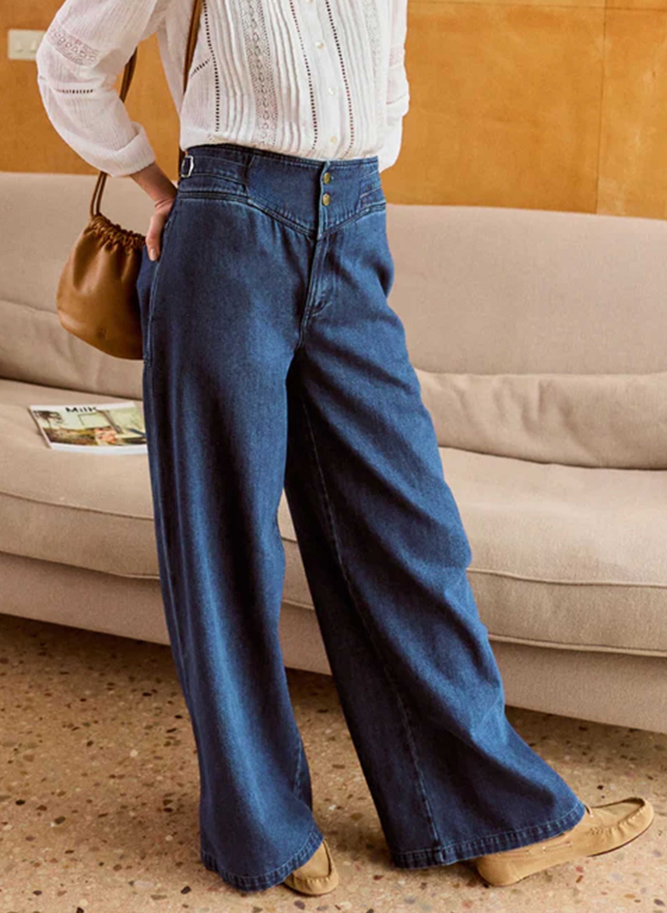 Wijde jeans met hoge taille | katoenblend INDI & COLD Blauw