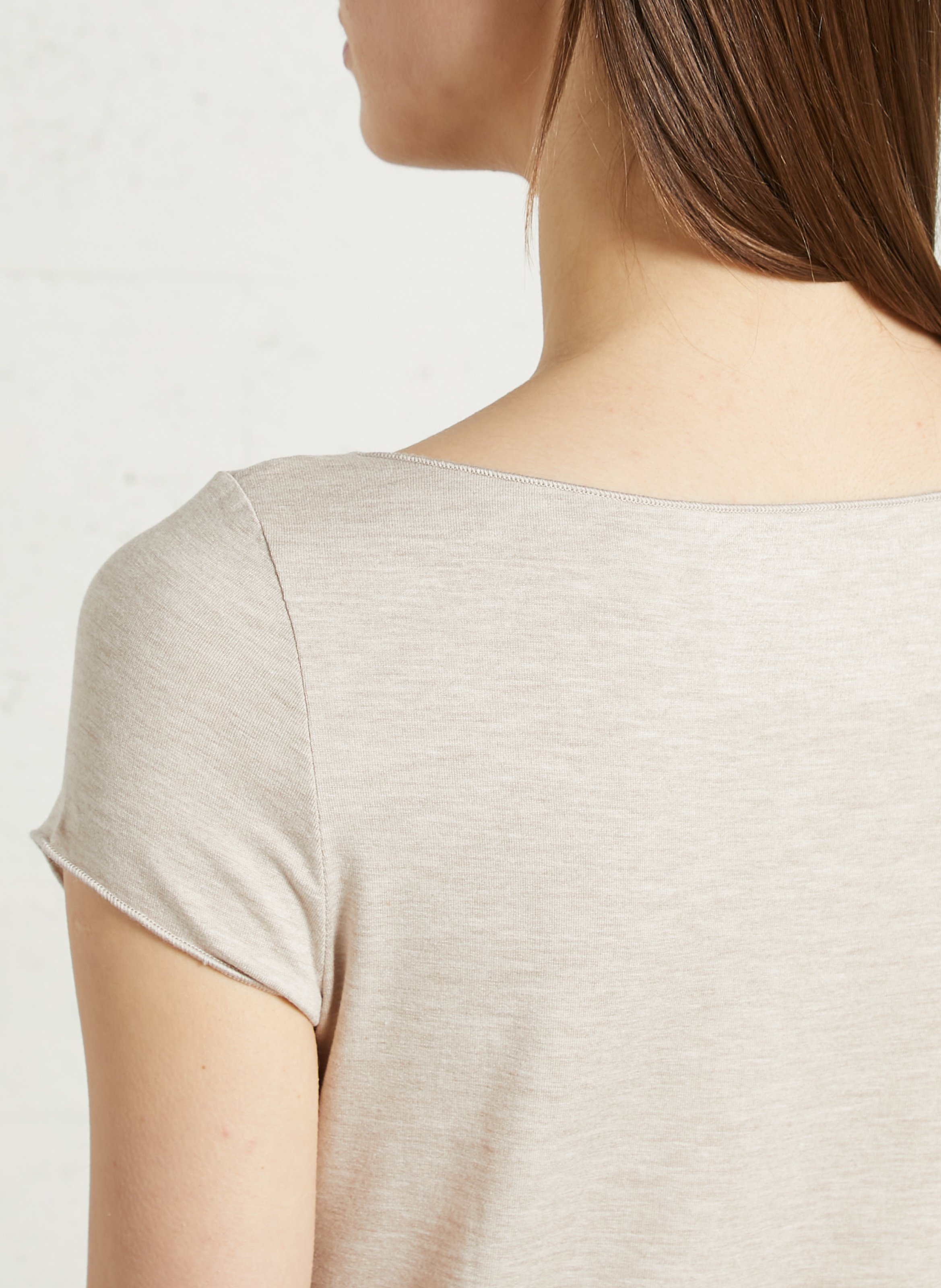 Tee-shirt droit manches courtes chiné MAJESTIC FILATURES Beige