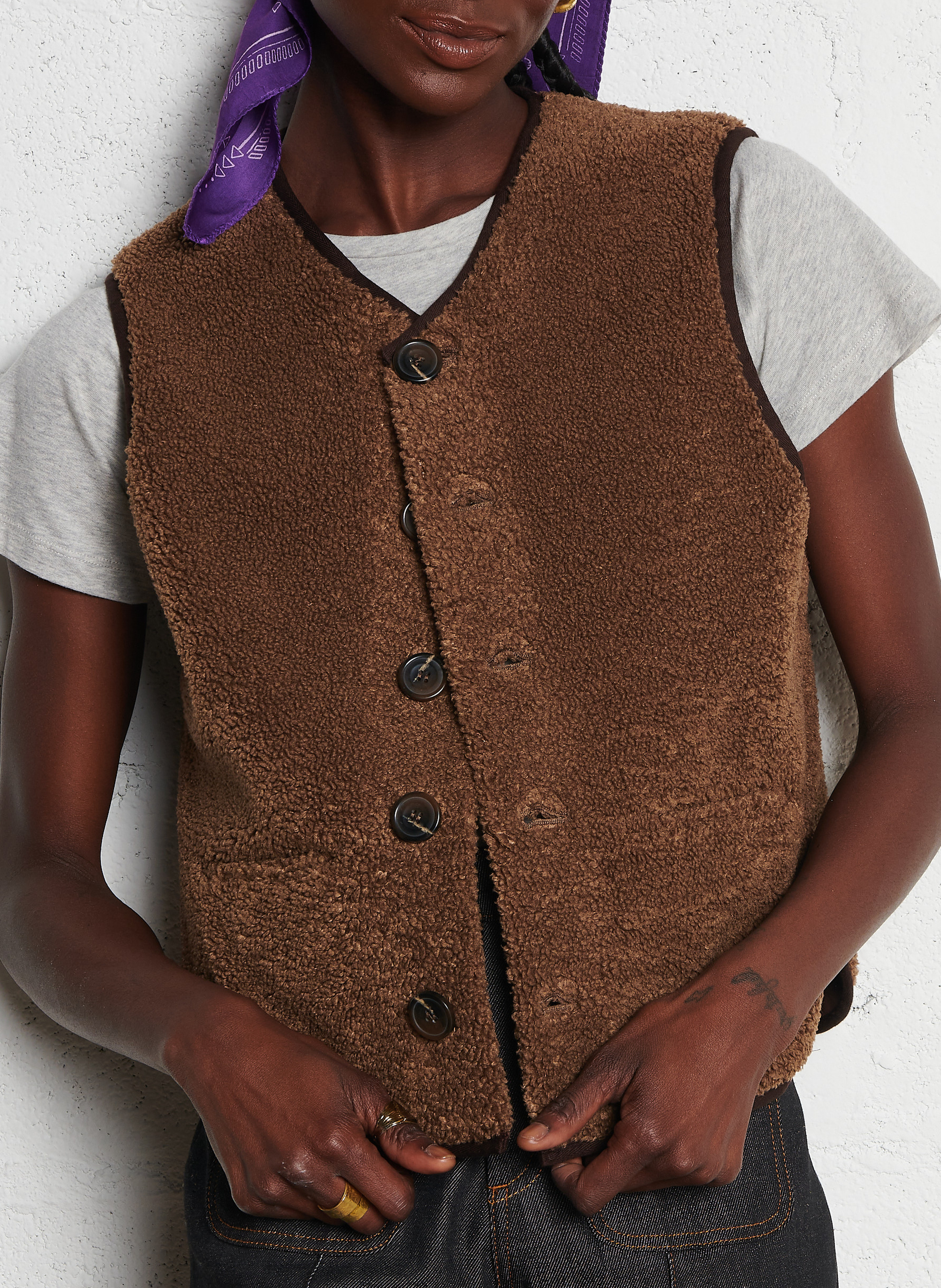 Sheepskin-effect gilet SOEUR Brown