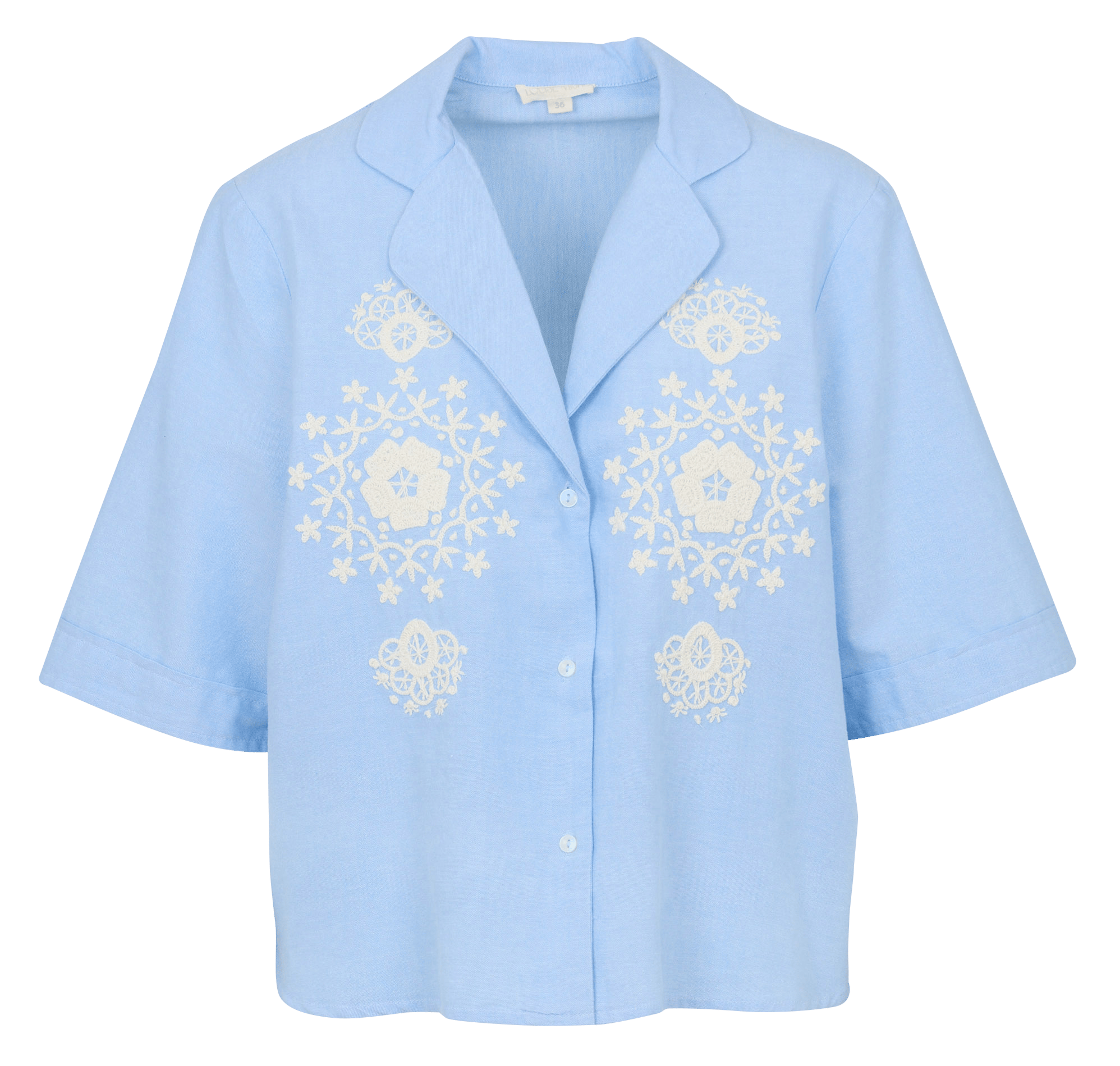 Ruime blouse met kraag en geborduurd in biologisch katoen. LOUISE MISHA Blauw