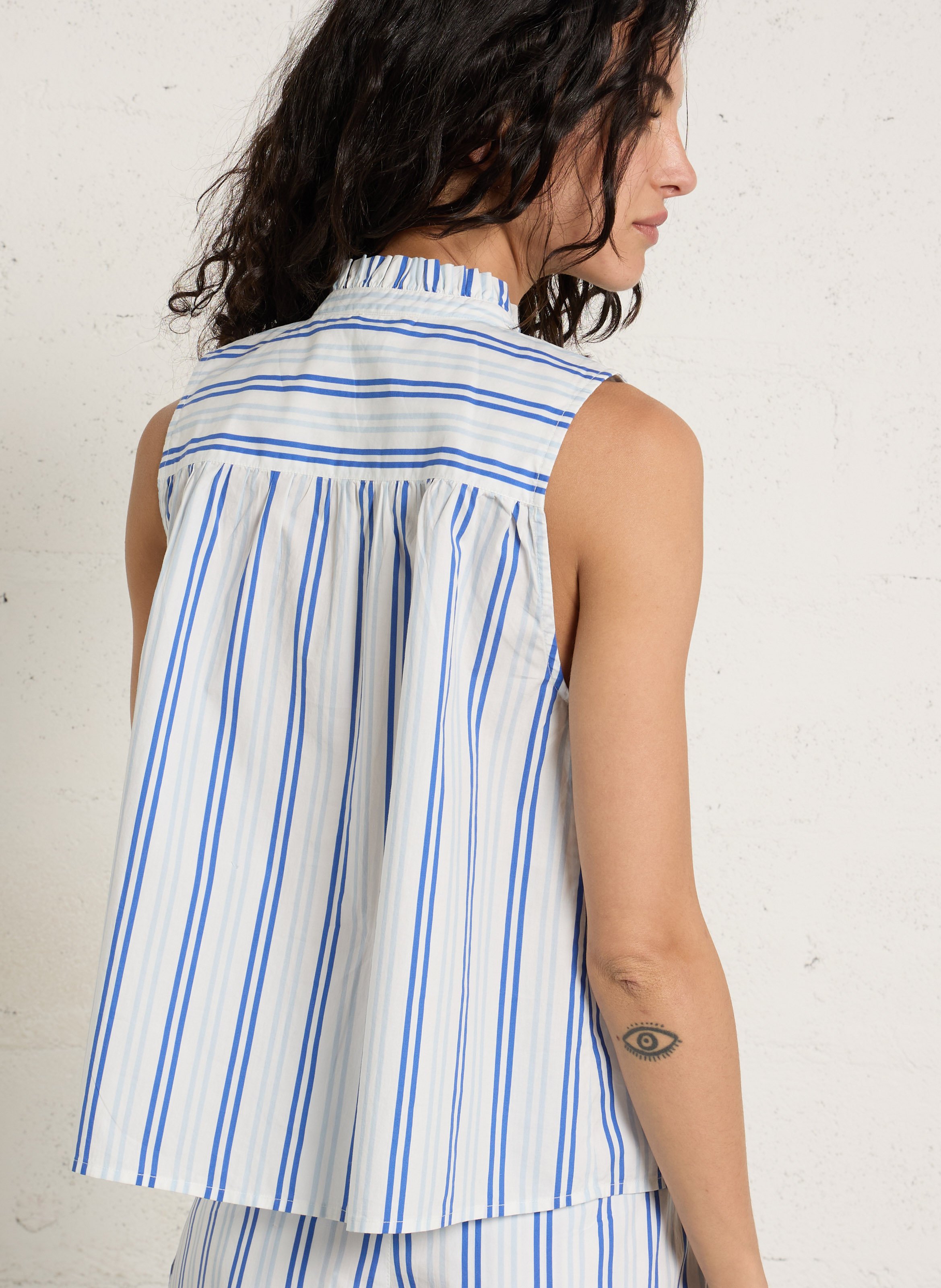 Katoenen top met Victoriaanse kraag PETITE MENDIGOTE Blauw