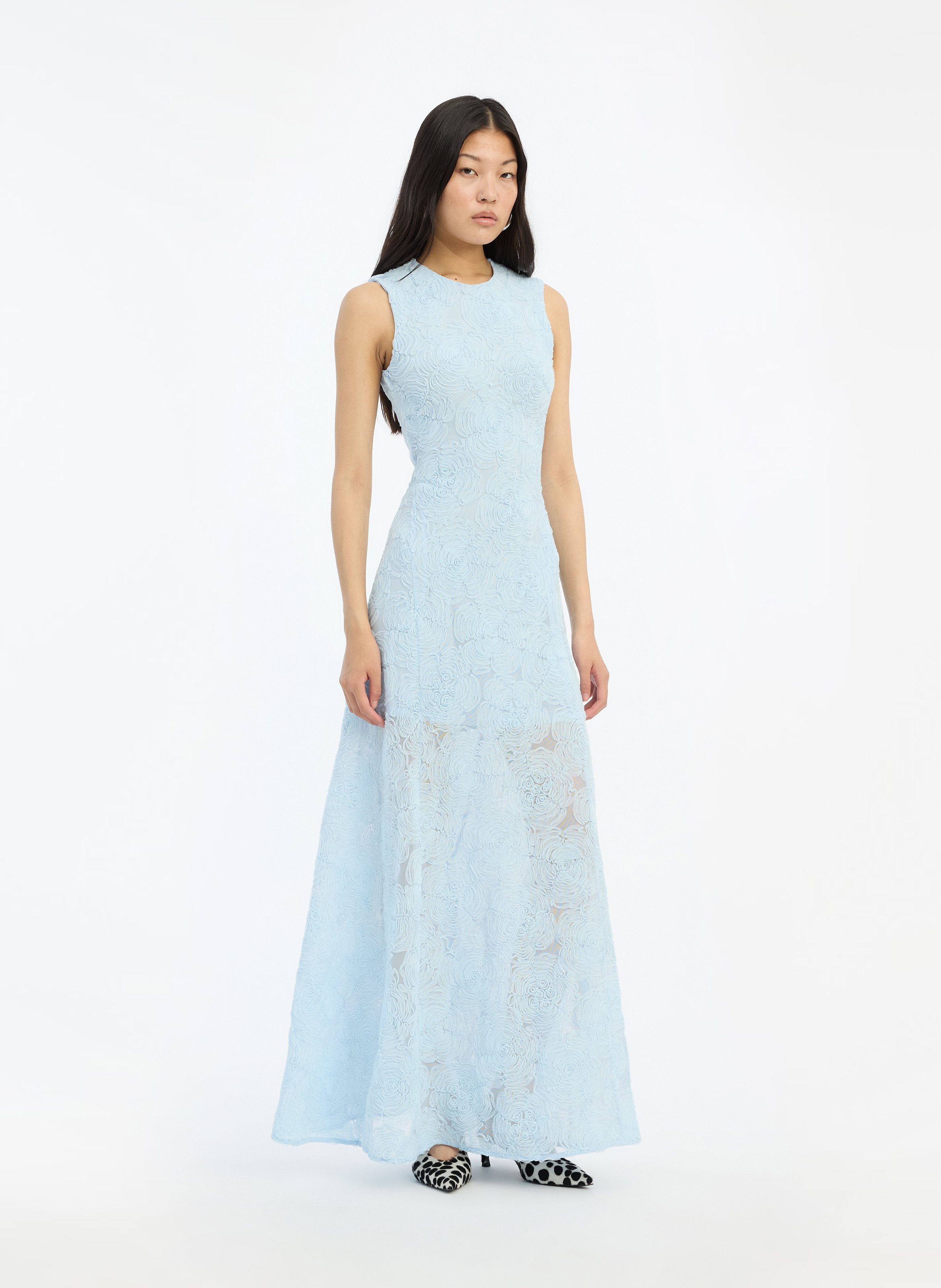 Lang uitlopende jurk met kant ROTATE Blauw