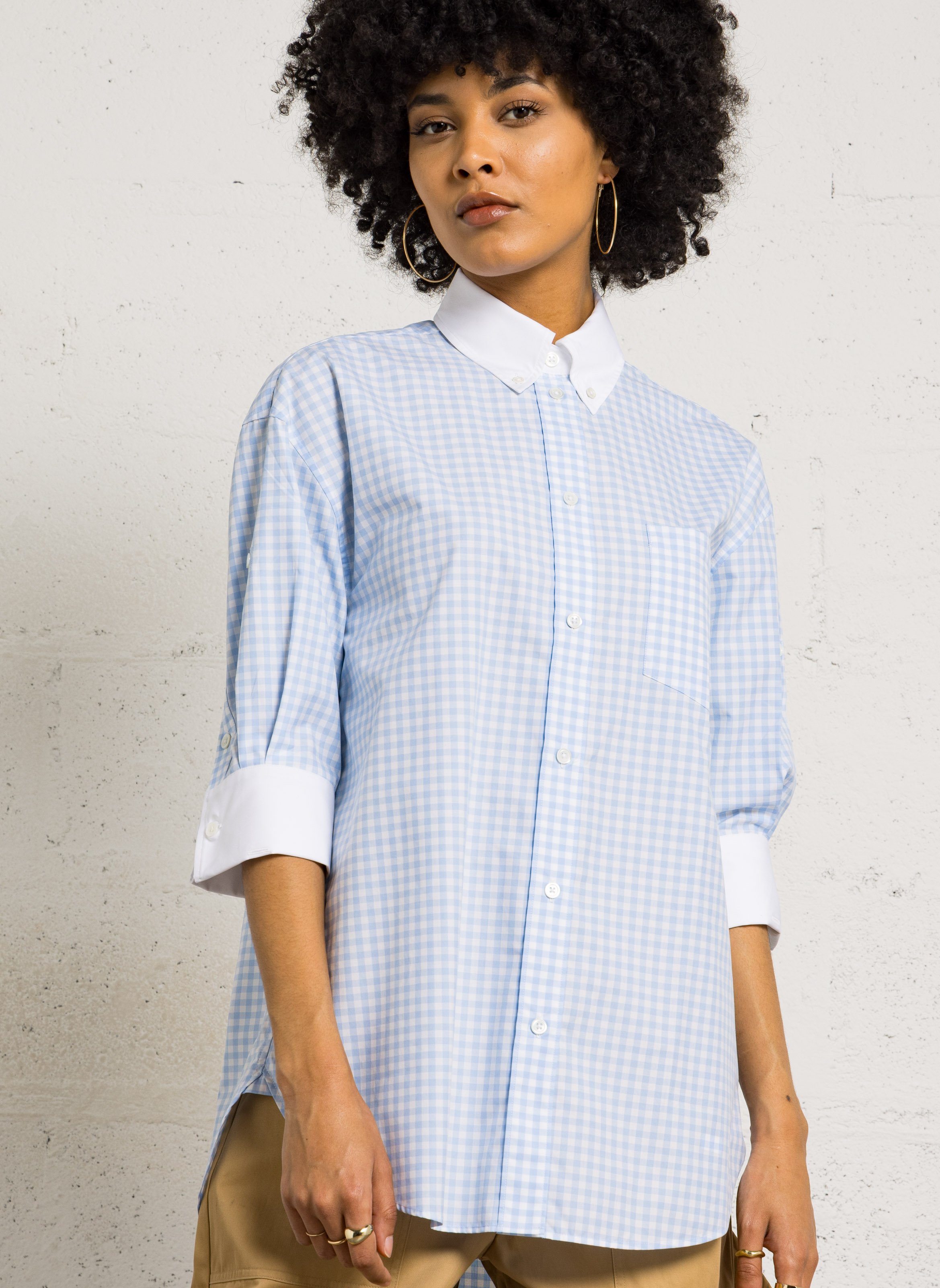 Oversized printed cotton shirt with classic collar LAURENCE BRAS Blue