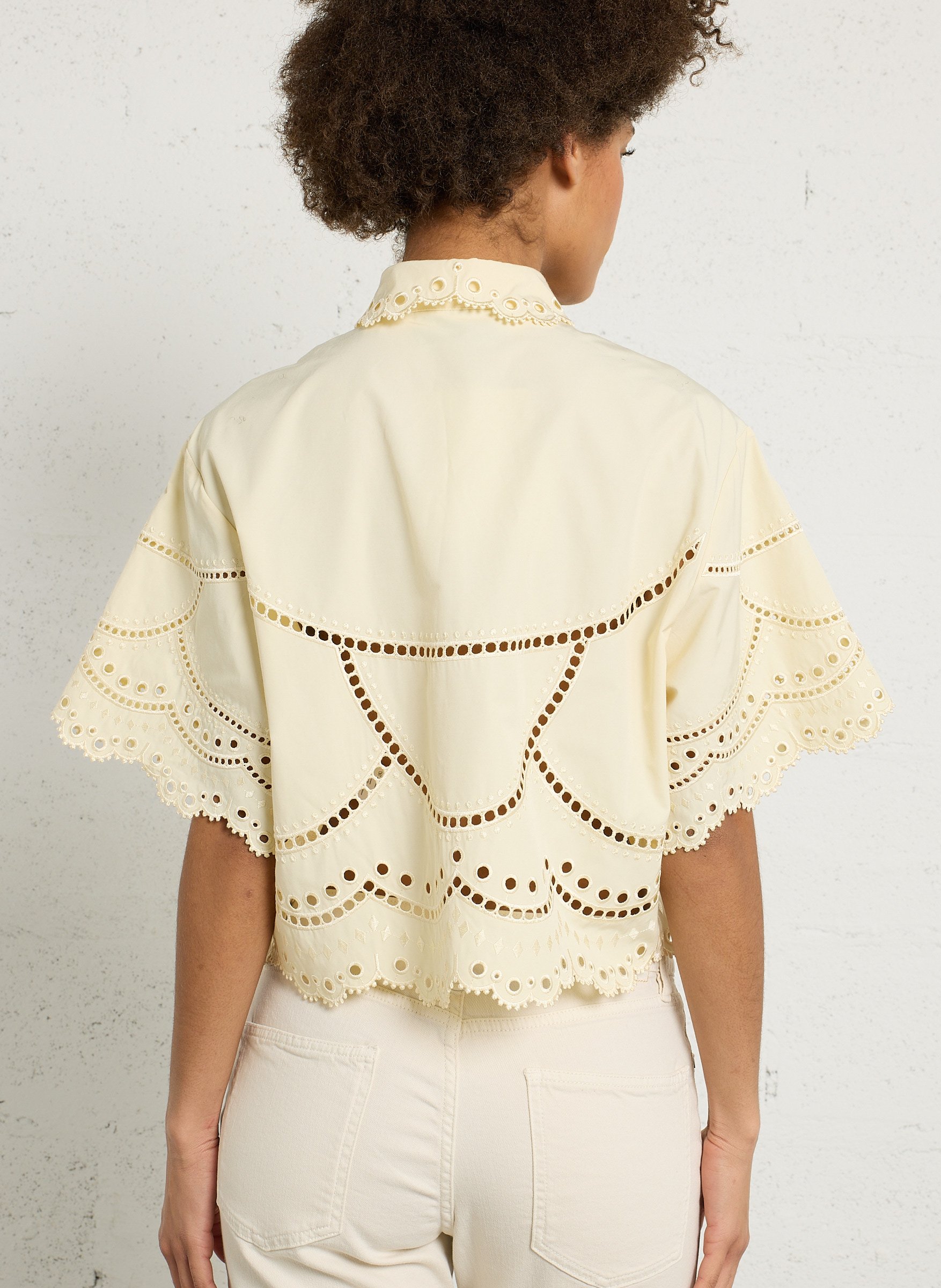 Chemise courte à broderie anglaise BERENICE Jaune