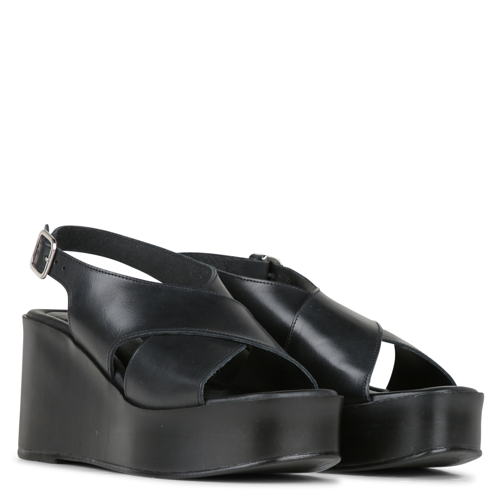 Sandales compensées en cuir MELLOW YELLOW Noir