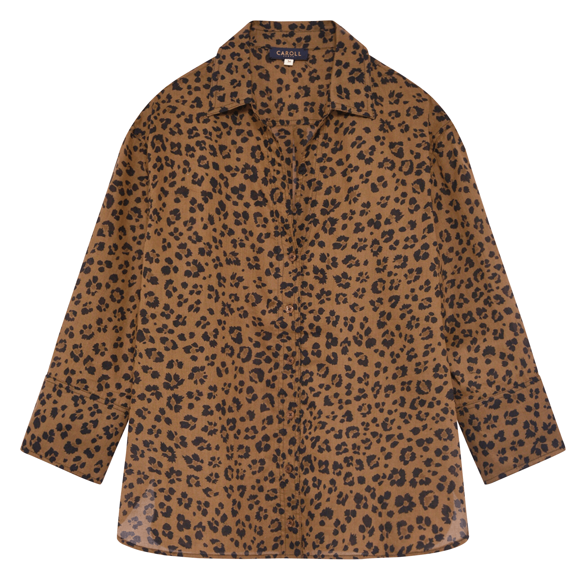 Straight shirt with classic collar in printed organic cotton CAROLL Brown