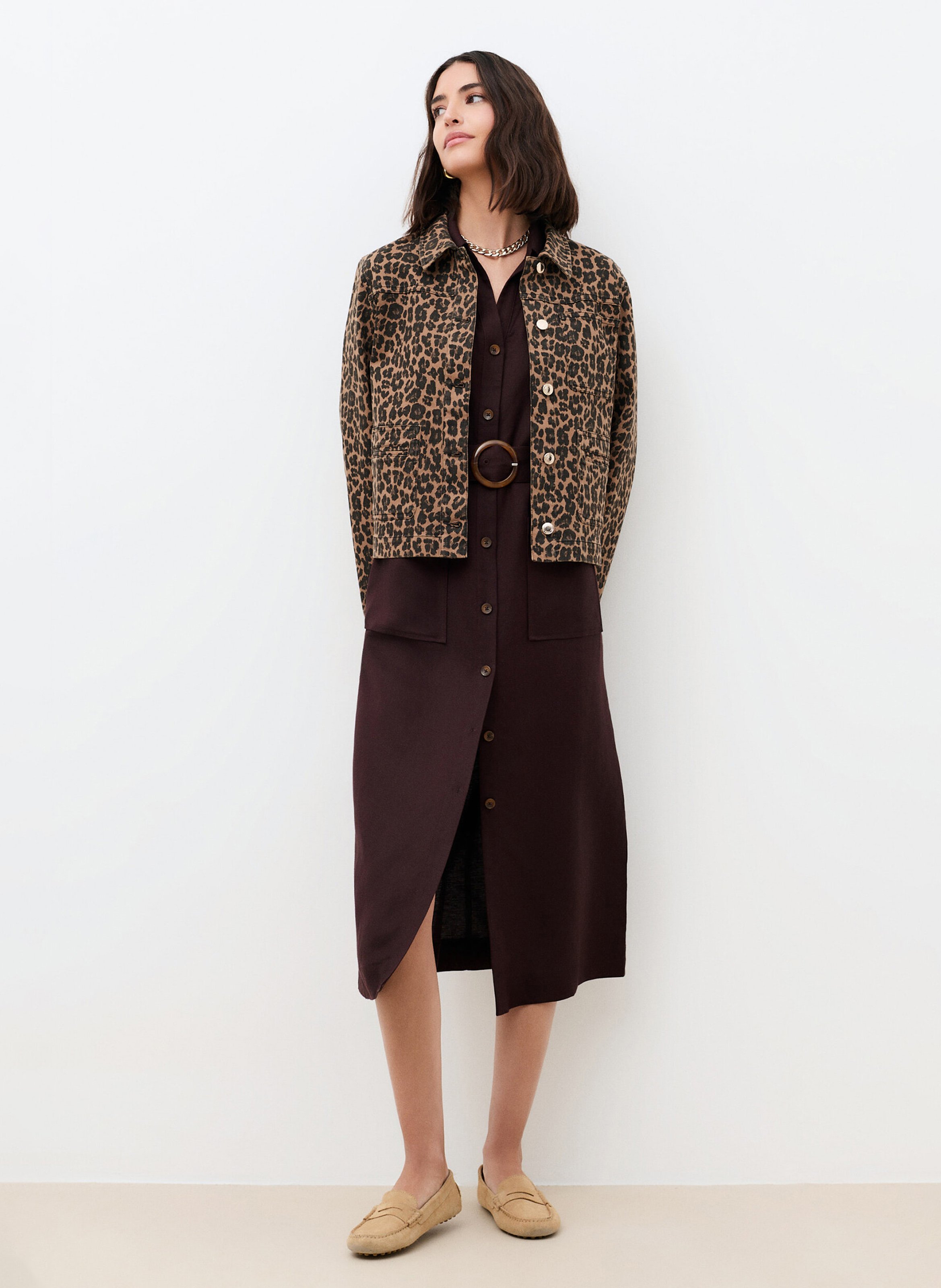 Short leopard print buttoned jacket CAROLL Brown