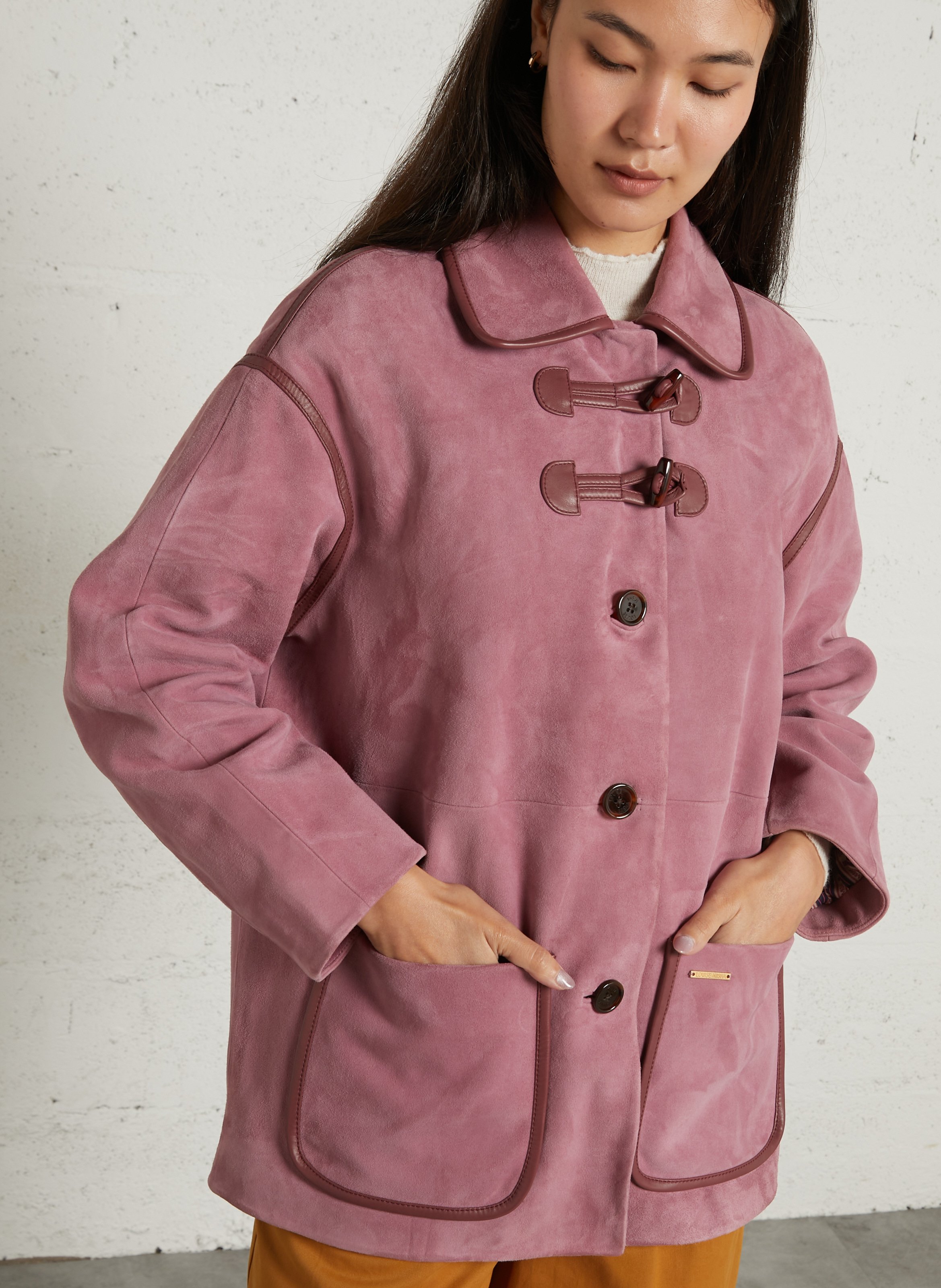 Classic coat with goat leather collar LOUISE MISHA Pink