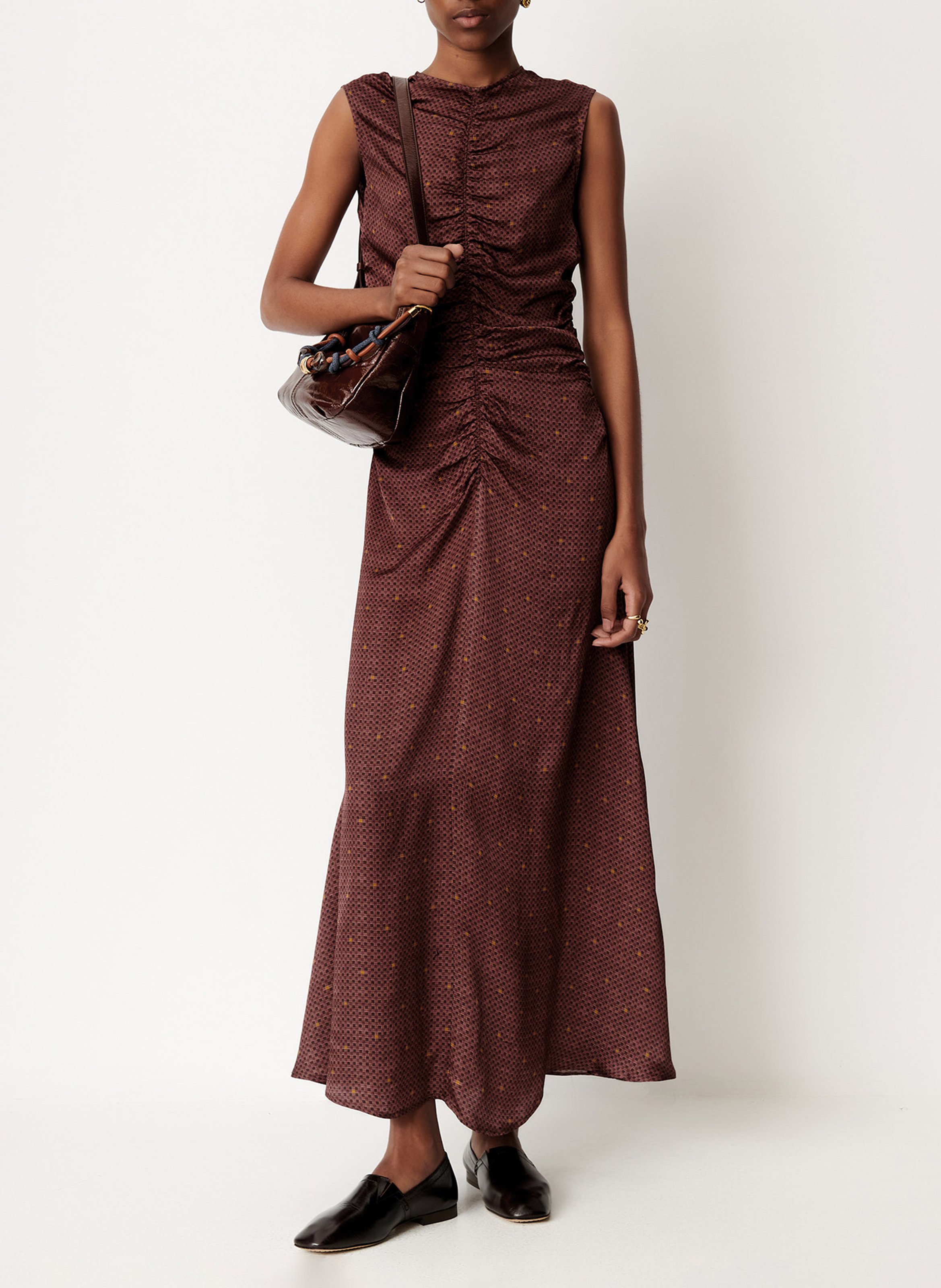 Robe longue col rond SESSUN Marron