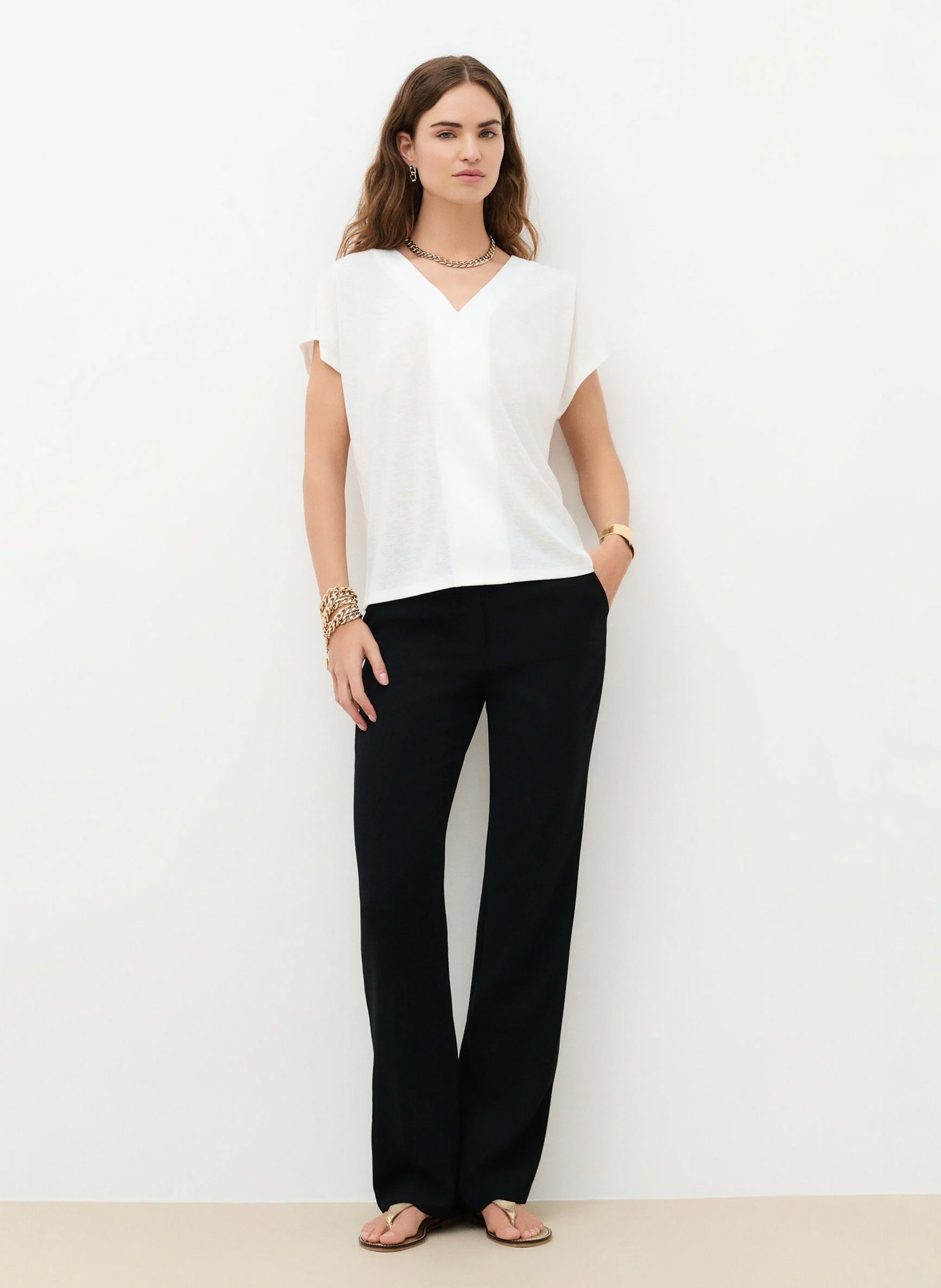 Tee-shirt col v CAROLL Beige