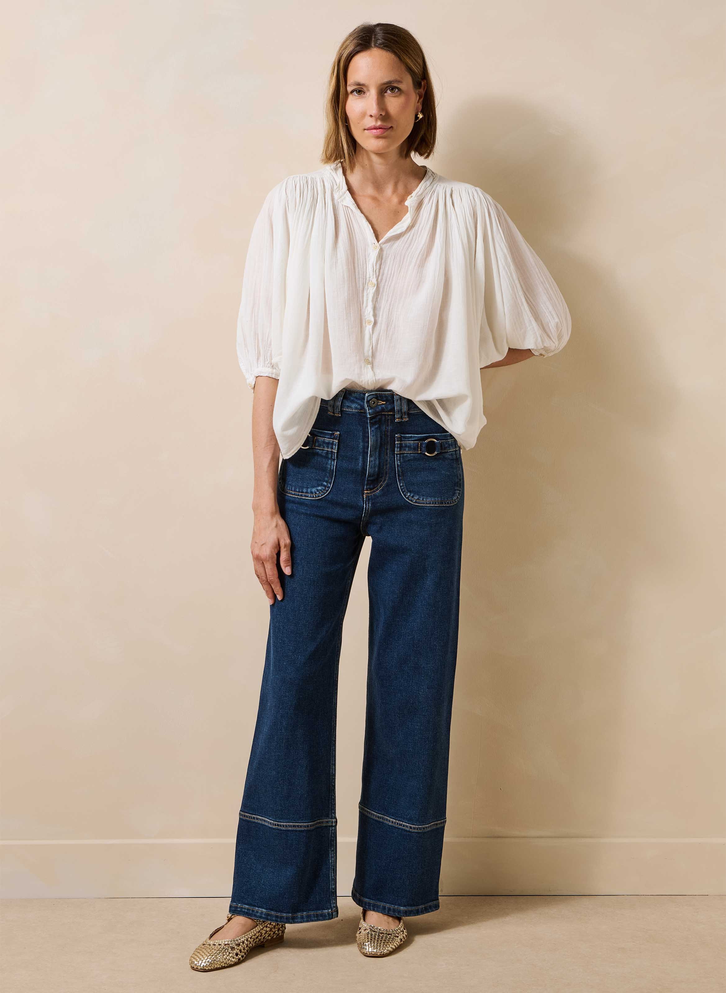 Rechte jeans met hoge taille - biokatoenblend LA FEE MARABOUTEE Blauw