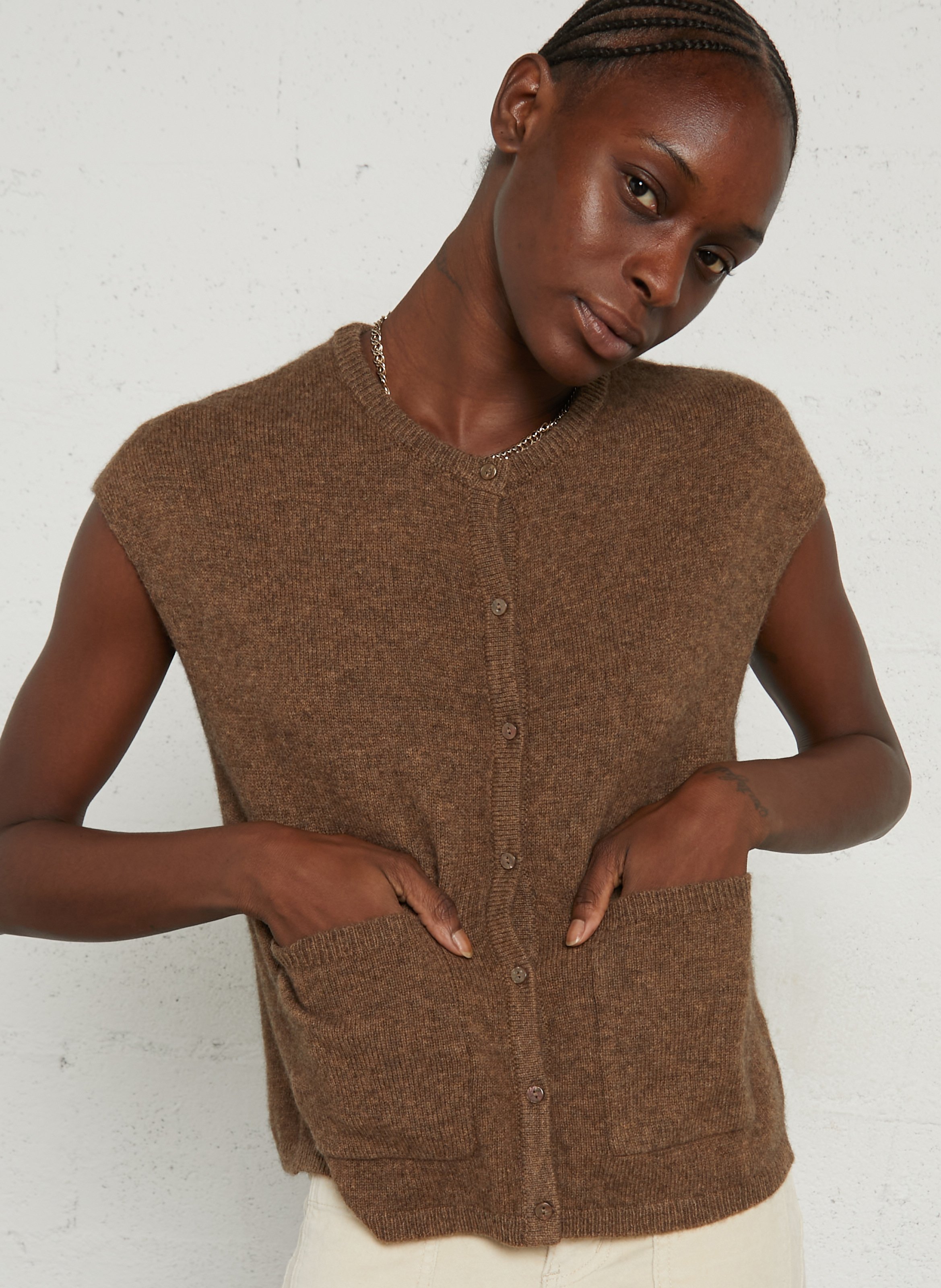Gilet col rond en laine MAISON 123 Marron